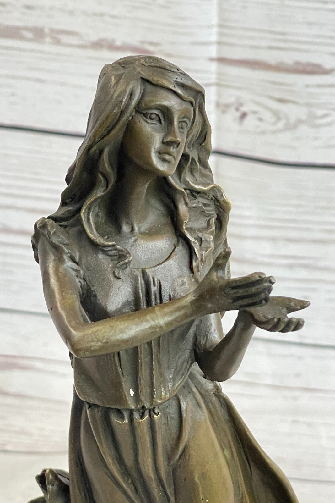 Hand Made Mid Century Sexy Woman in Forest Bronze Sculpture Marble Base Decor