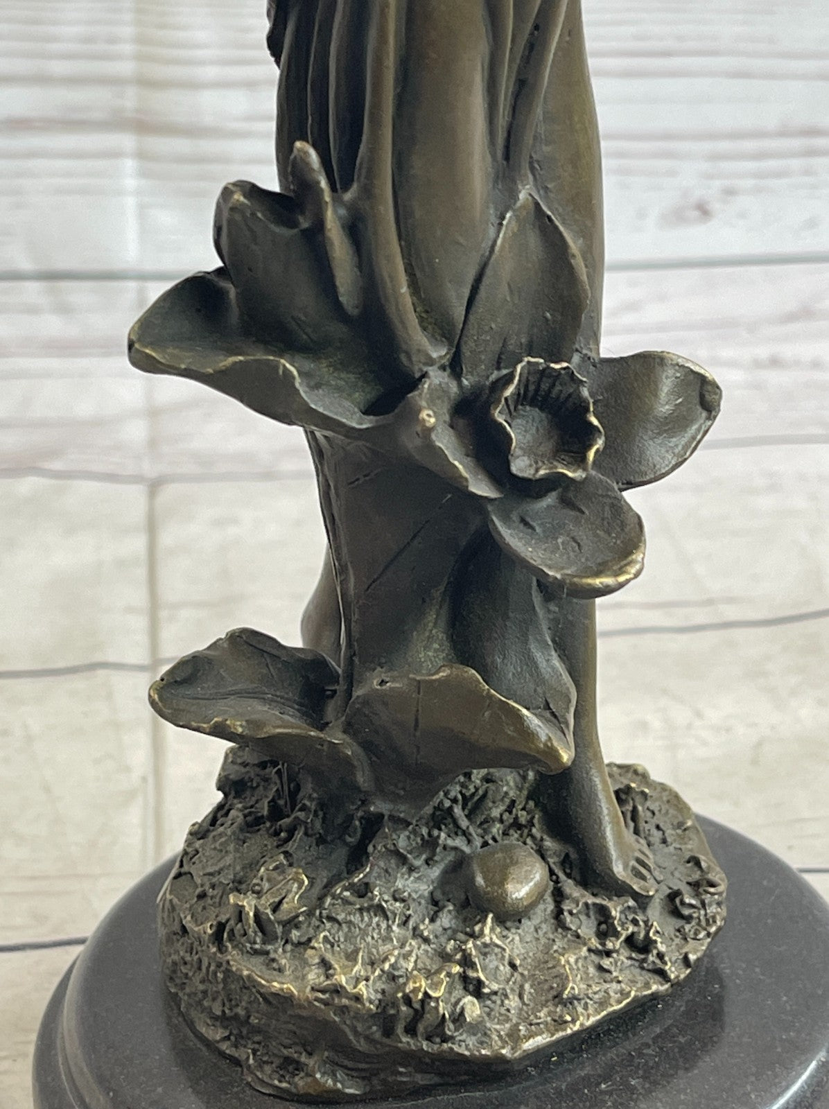 Hand Made Mid Century Sexy Woman in Forest Bronze Sculpture Marble Base Decor