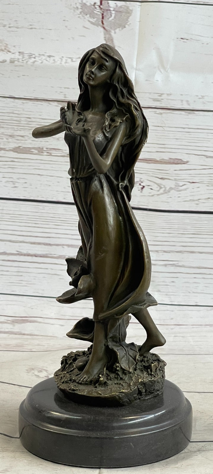 Hand Made Mid Century Sexy Woman in Forest Bronze Sculpture Marble Base Decor