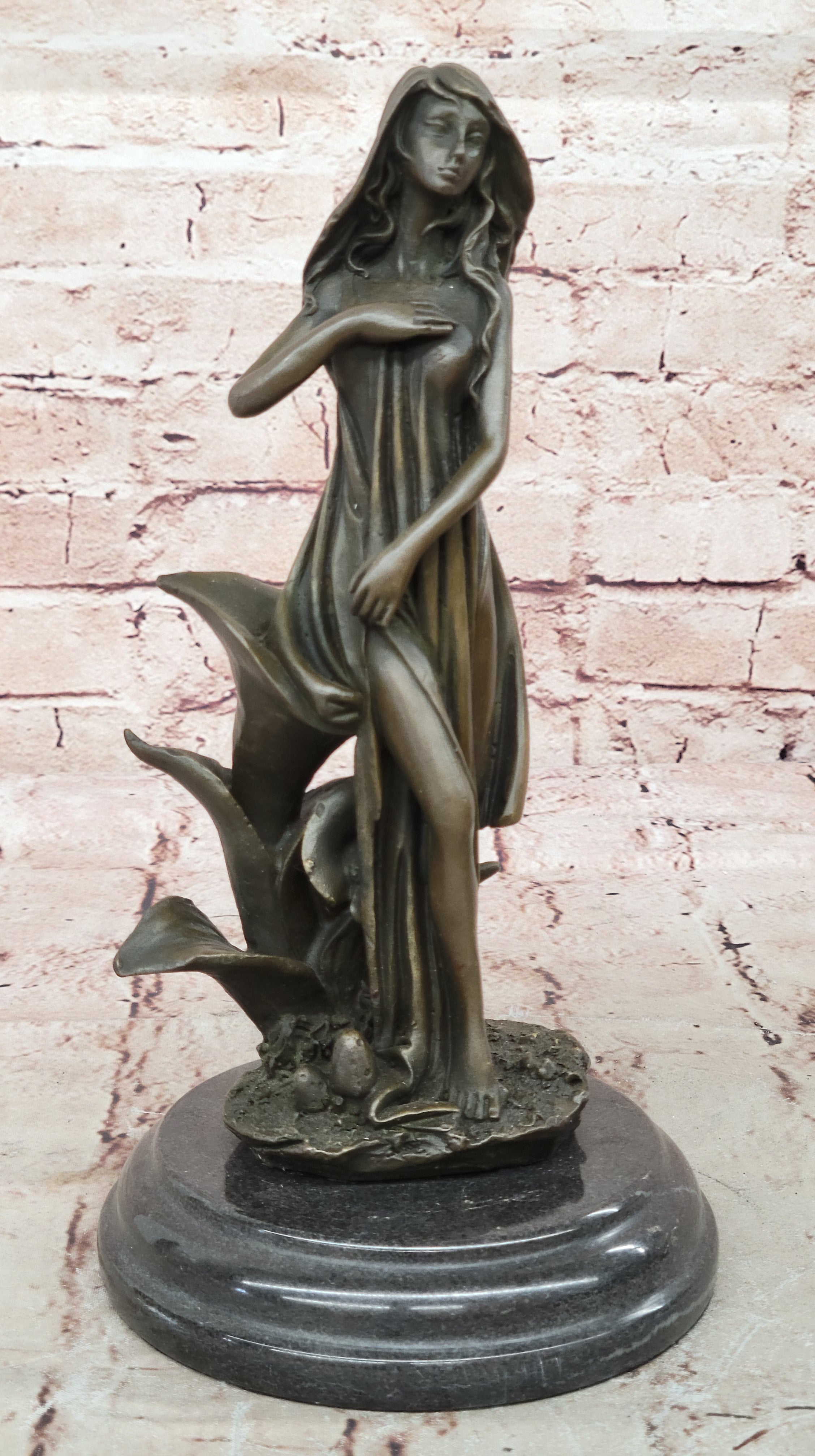 Handcrafted Wood Nymph Bronze Sculpture Art Nouveau Deco Bronze Sculpture