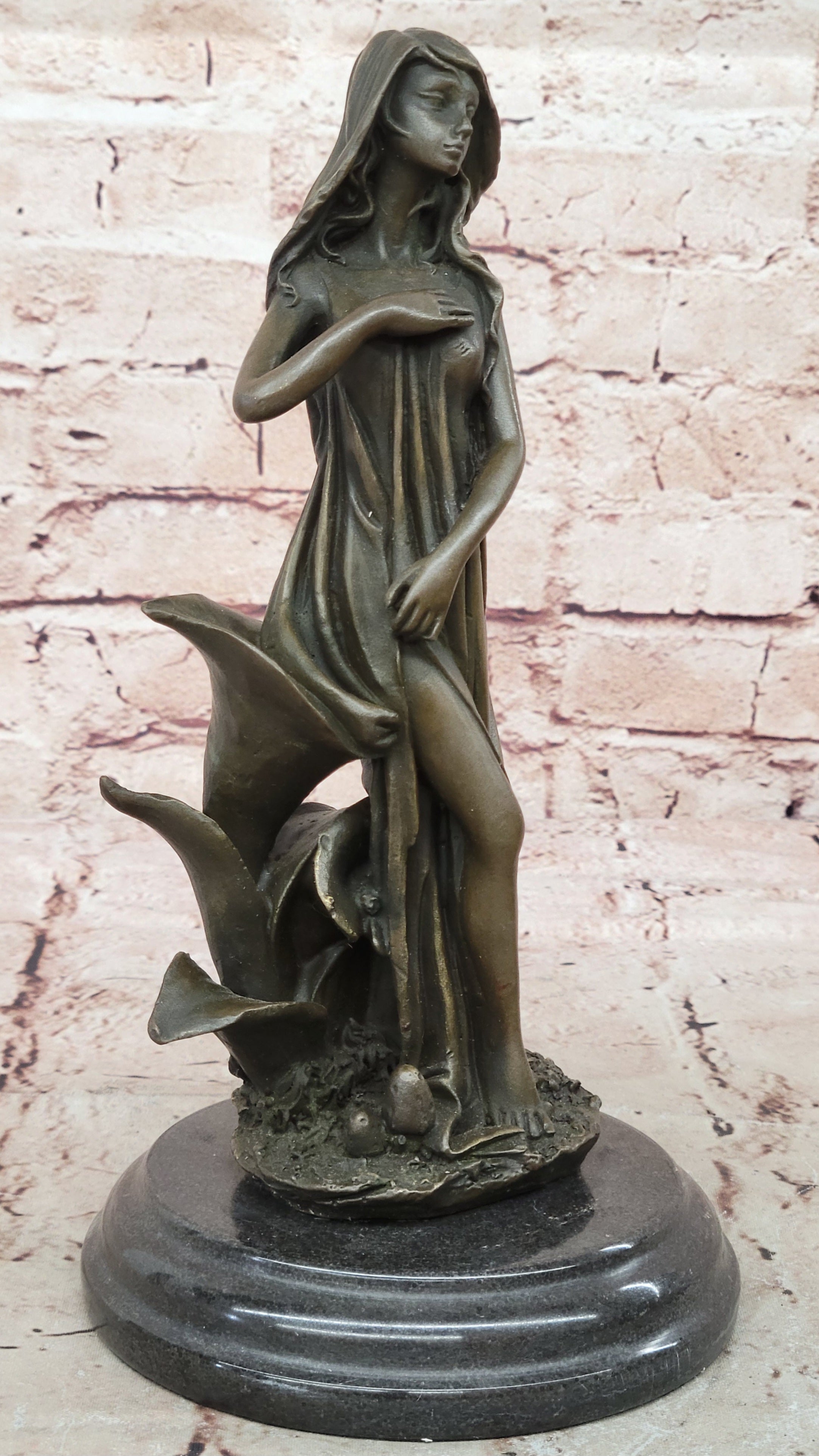 Handcrafted Wood Nymph Bronze Sculpture Art Nouveau Deco Bronze Sculpture