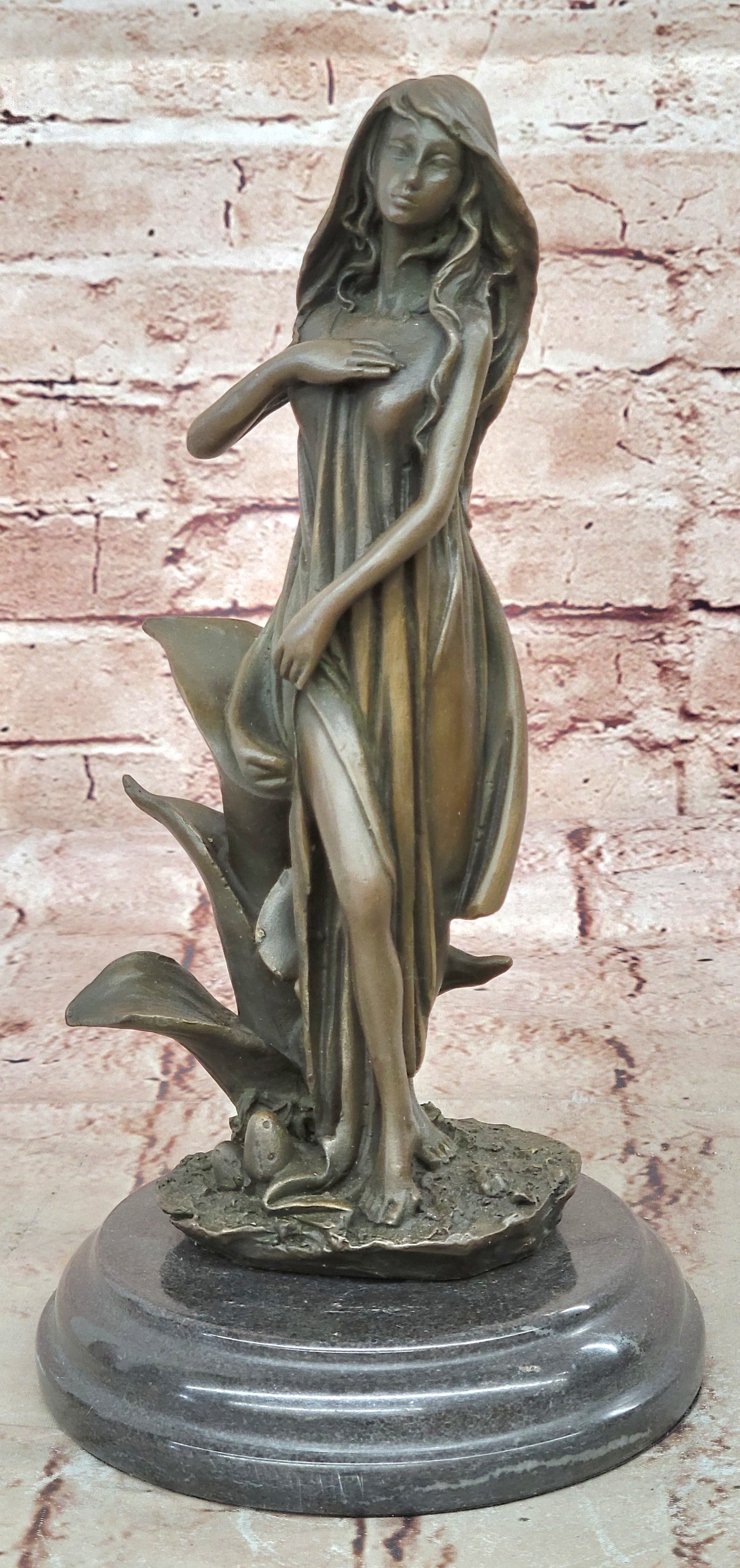 Handcrafted Wood Nymph Bronze Sculpture Art Nouveau Deco Bronze Sculpture