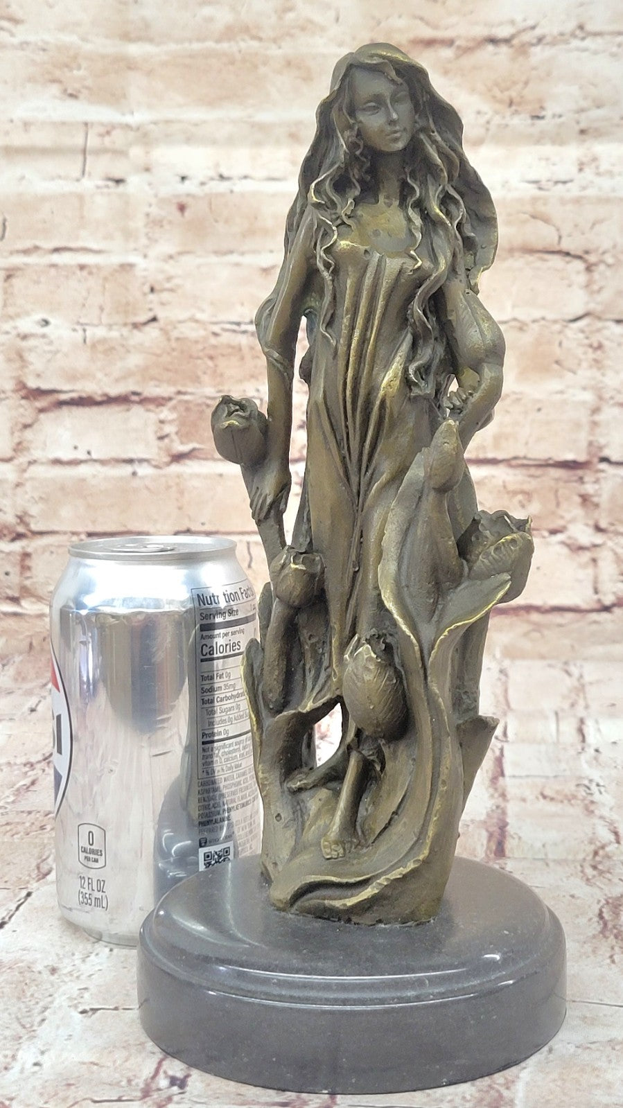 Bronze Sculpture Young lady Gazes into sky with  Flower Art Nouveau Deco Decor