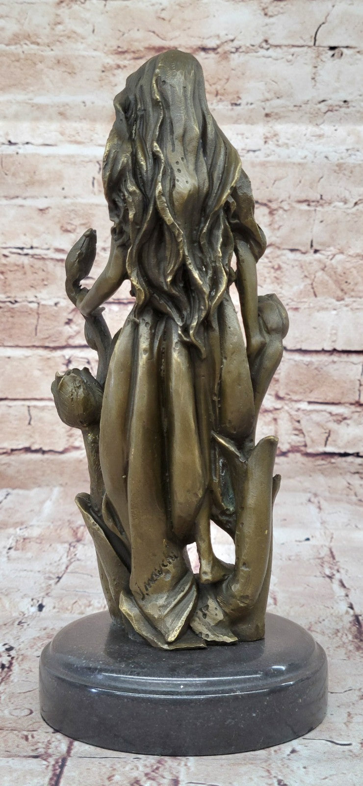 Bronze Sculpture Young lady Gazes into sky with Flower Art Nouveau Deco Decor