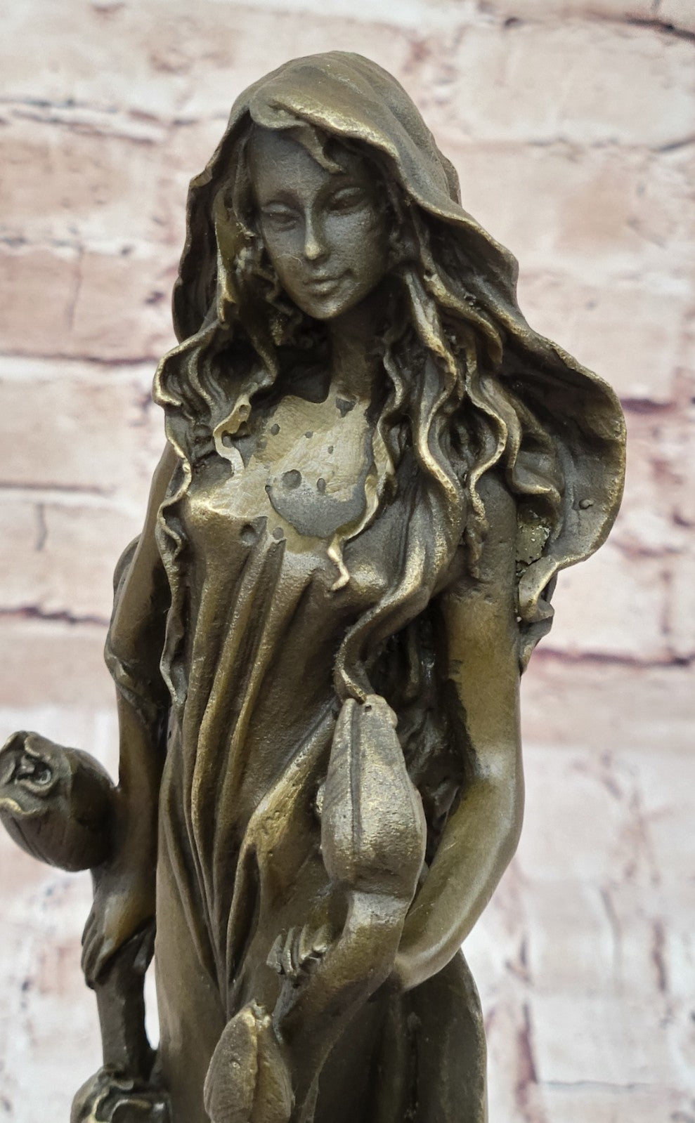 Bronze Sculpture Young lady Gazes into sky with  Flower Art Nouveau Deco Decor