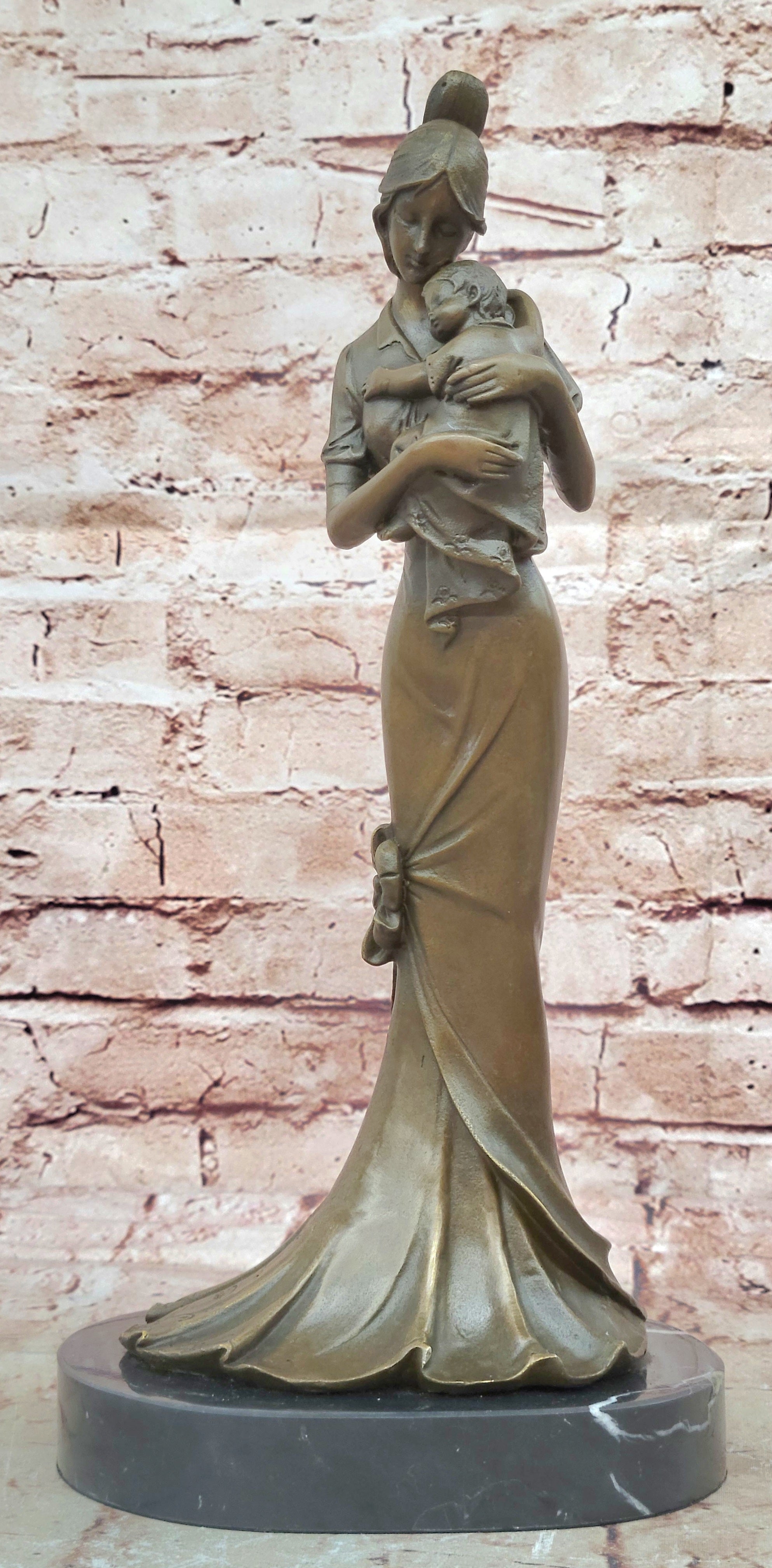Bronze Sculpture Art Deco Modern Nouveau Nude Mother Woman Madonna Baby Child