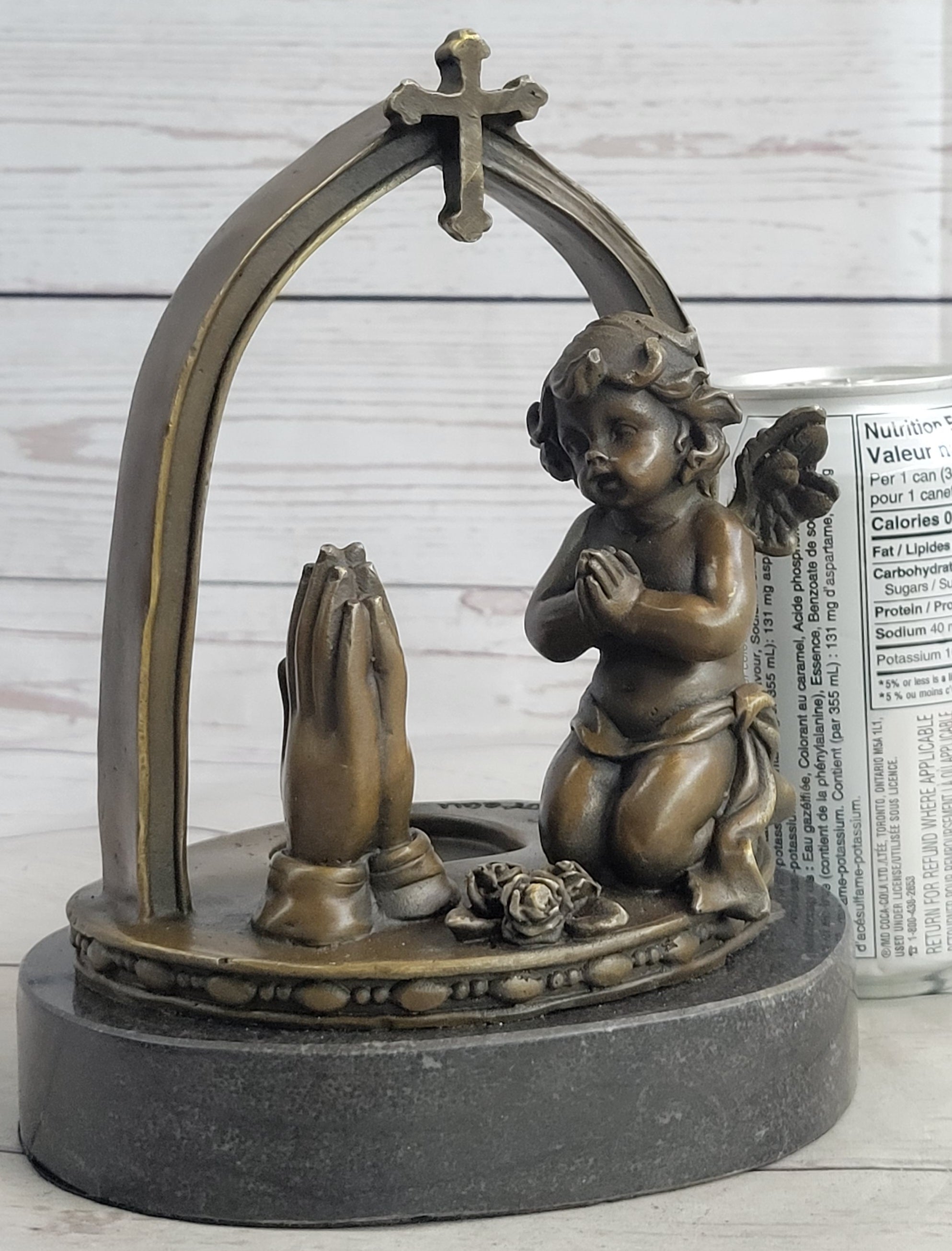Handcrafted 100% Pure Bronze Praying Angel Putti Sculpture Home Office Decor
