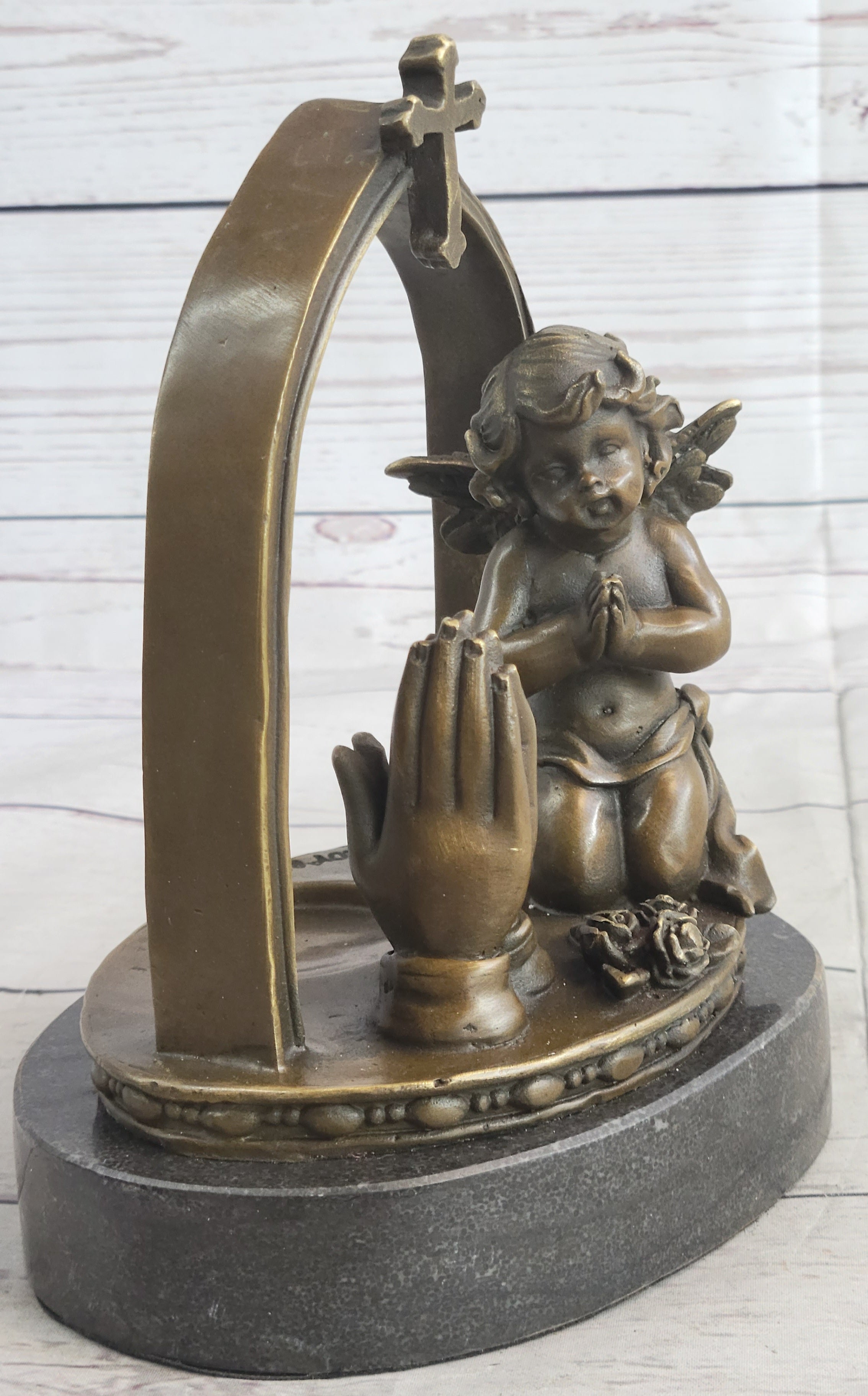 Handcrafted 100% Pure Bronze Praying Angel Putti Sculpture Home Office Decor