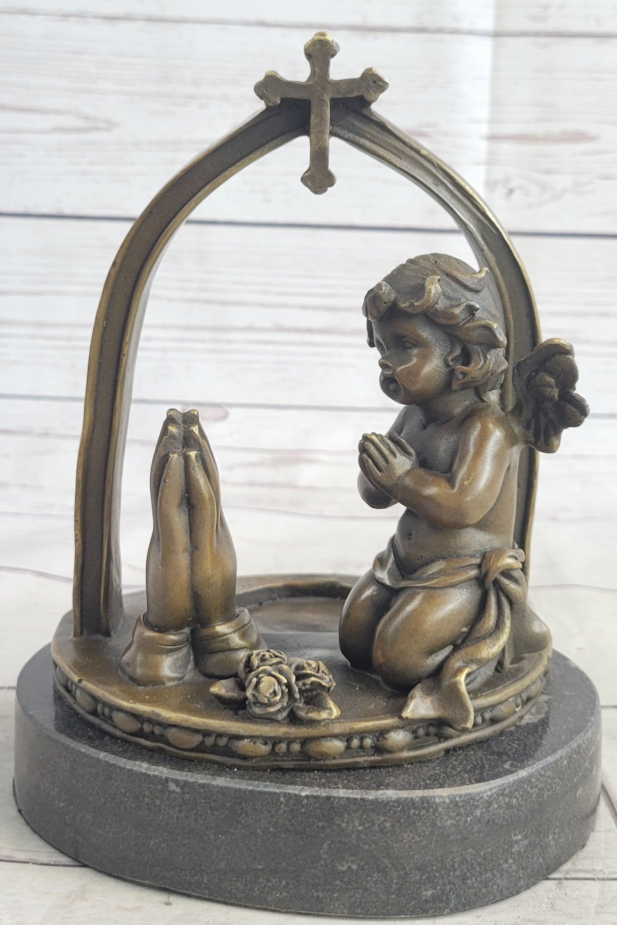 Handcrafted 100% Pure Bronze Praying Angel Putti Sculpture Home Office Decor