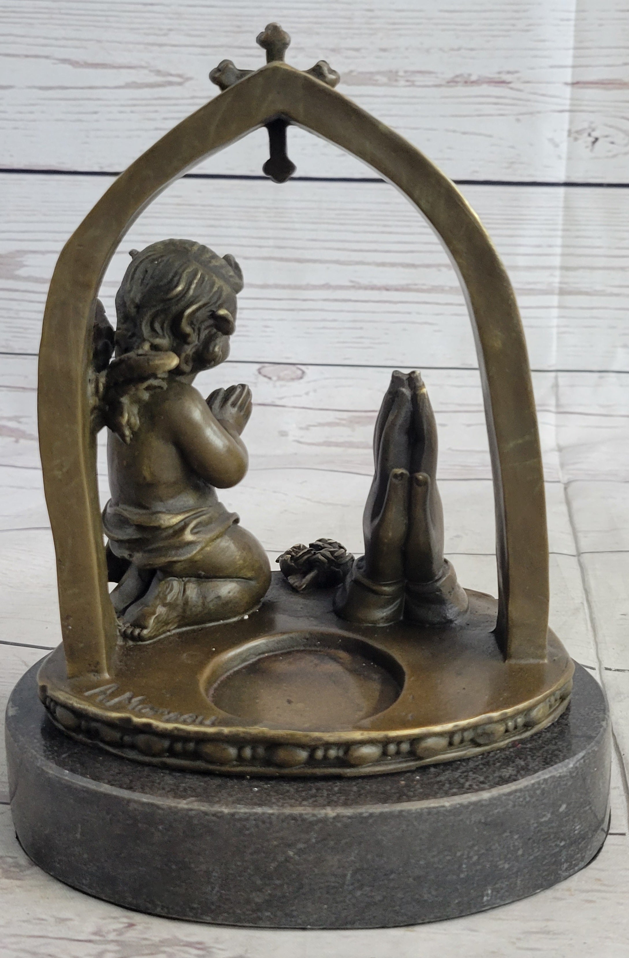 Handcrafted 100% Pure Bronze Praying Angel Putti Sculpture Home Office Decor