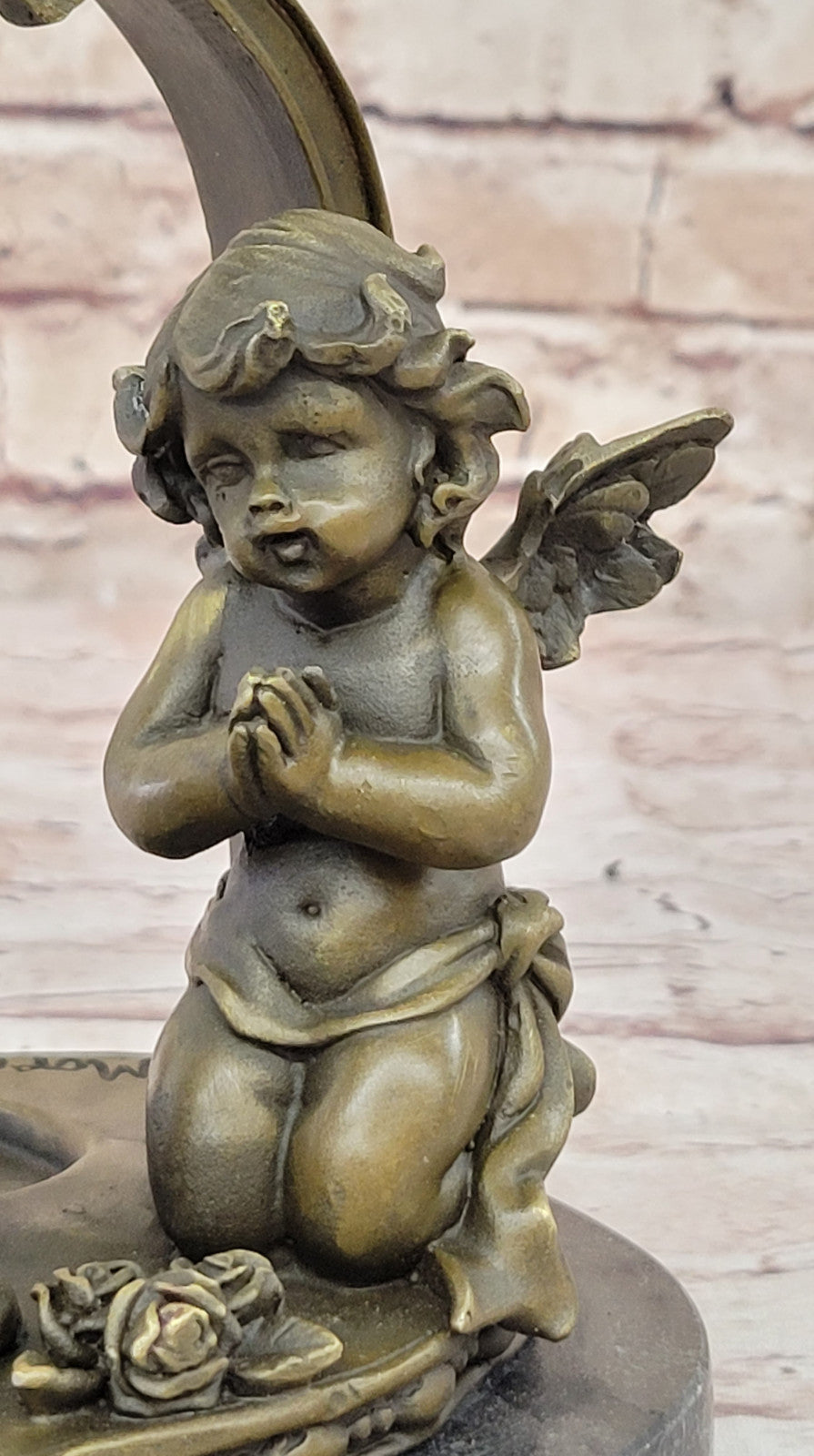 Putti Angel Praying Bronze Sculpture by A. Moreau: Handmade Fine Art Gift