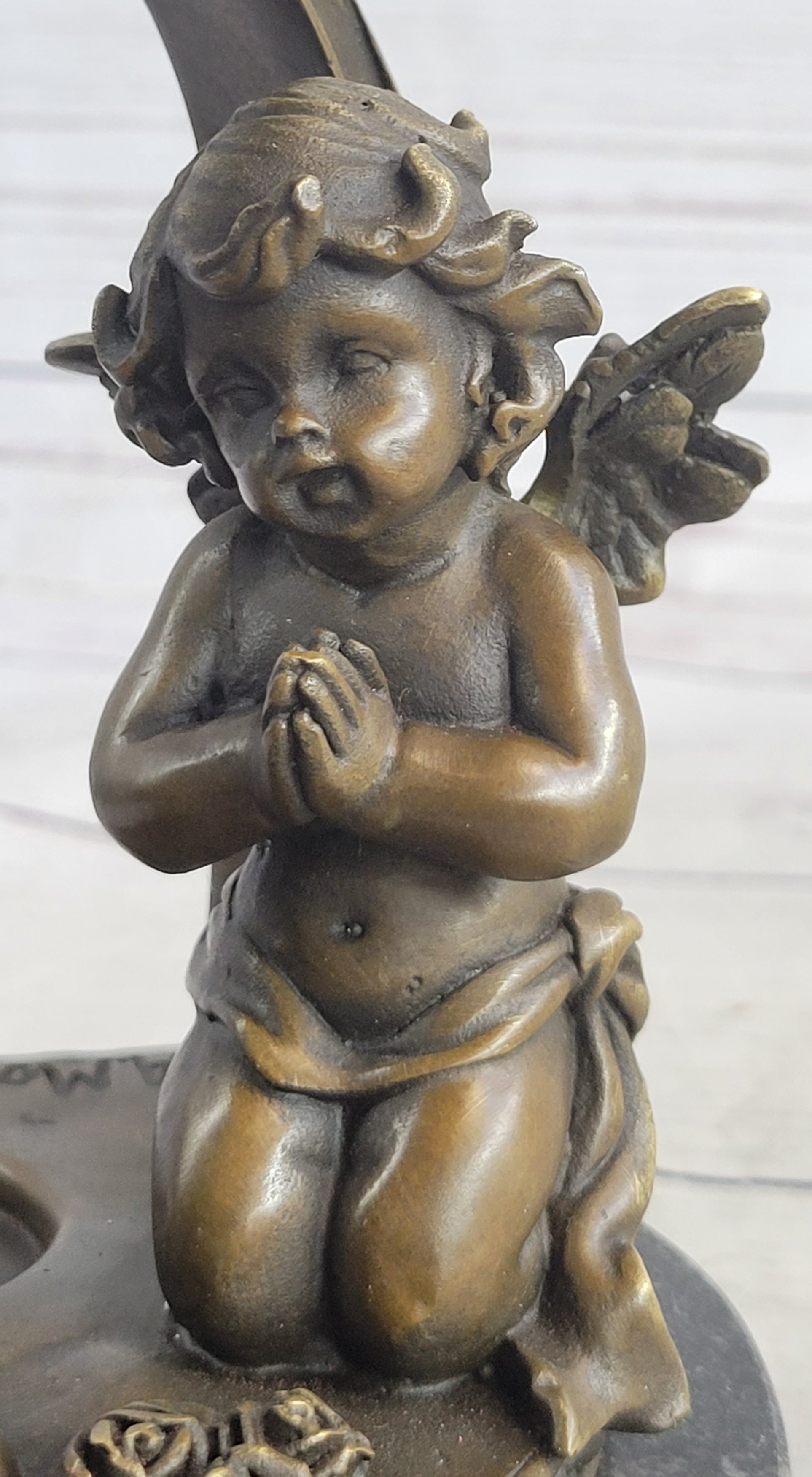 Handcrafted 100% Pure Bronze Praying Angel Putti Sculpture Home Office Decor