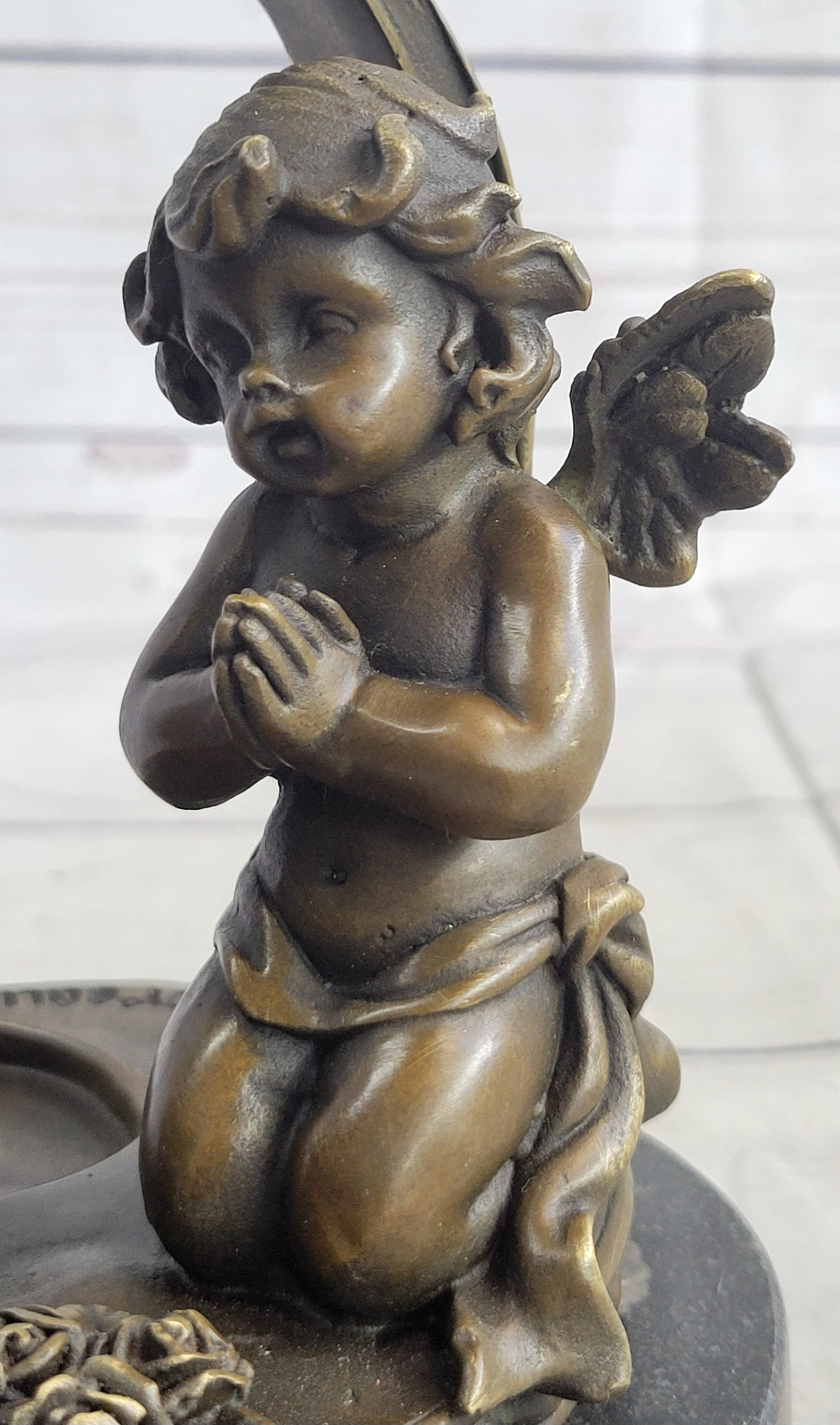 Handcrafted 100% Pure Bronze Praying Angel Putti Sculpture Home Office Decor