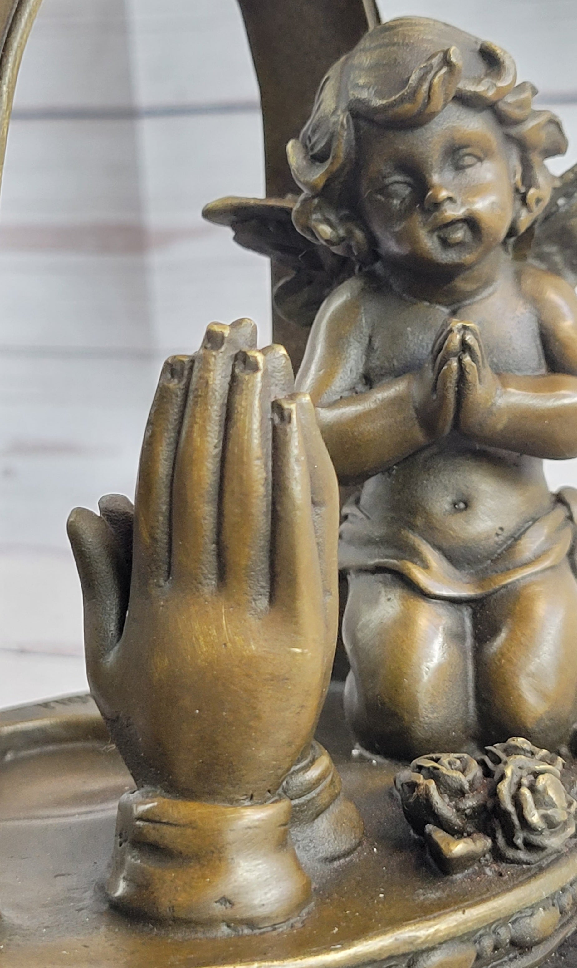 Handcrafted 100% Pure Bronze Praying Angel Putti Sculpture Home Office Decor