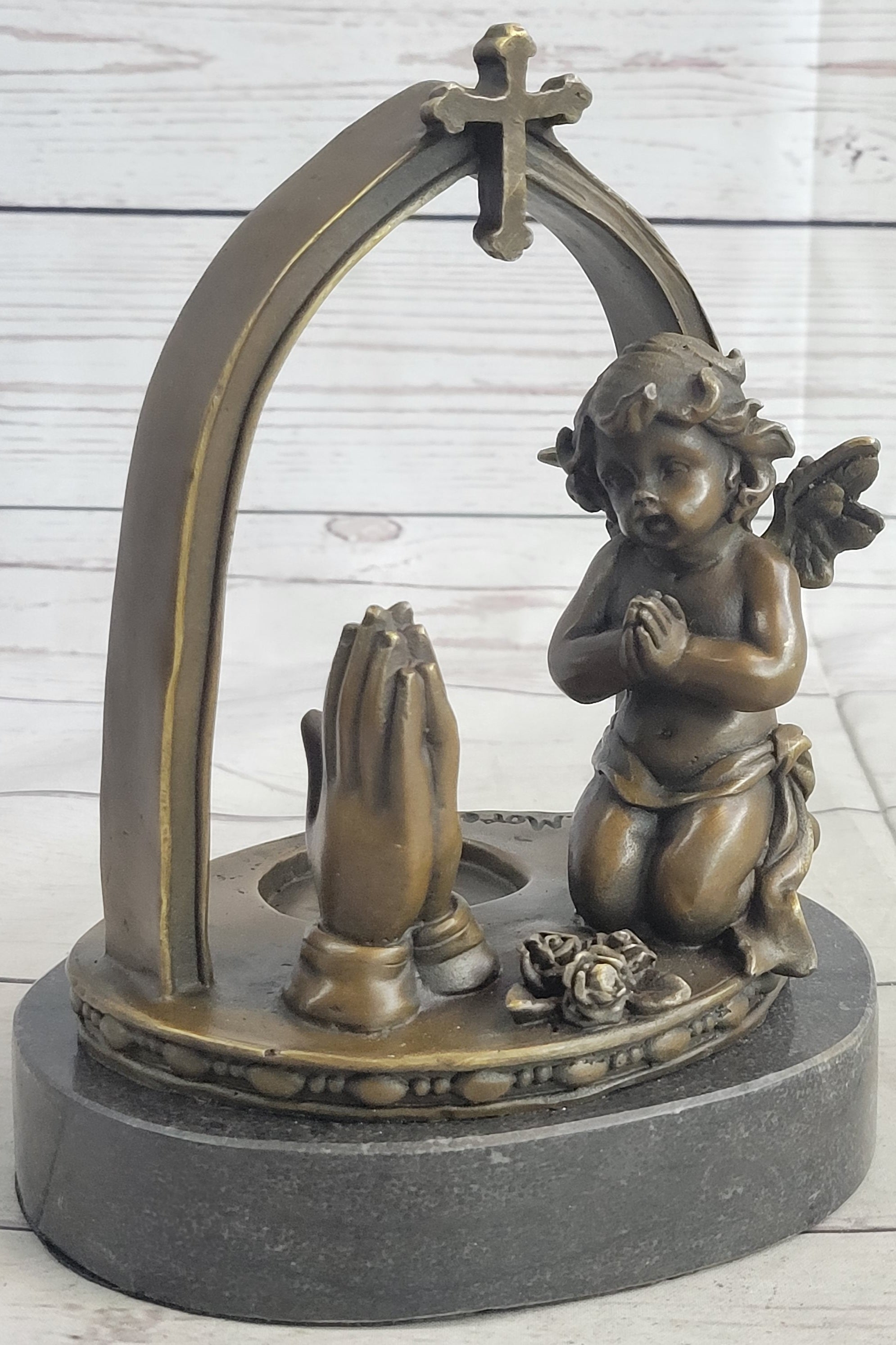 Handcrafted 100% Pure Bronze Praying Angel Putti Sculpture Home Office Decor