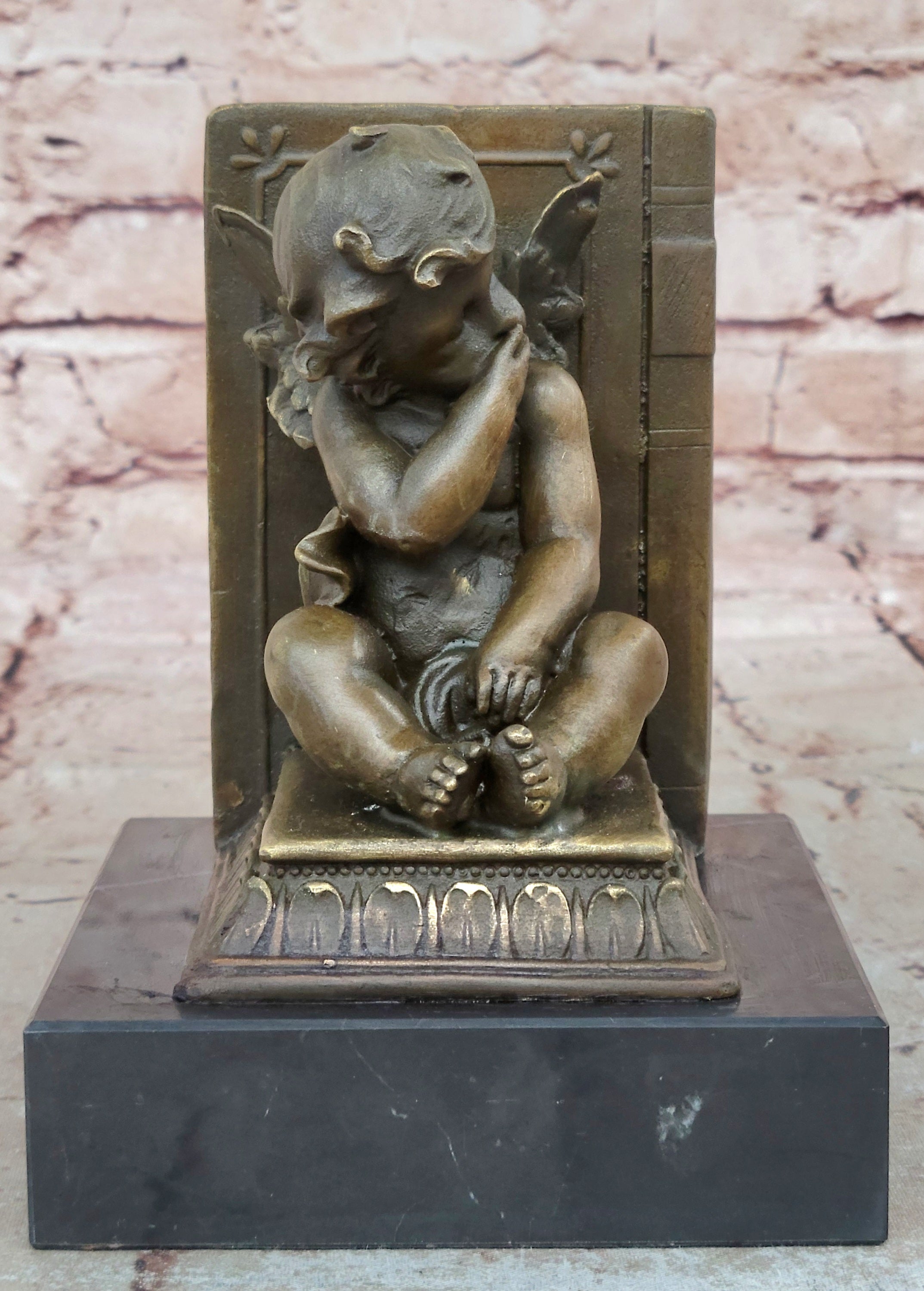 Art Deco Hot Cast by Lost wax Method Angel Puti Cherubs Bronze Sculpture Marble