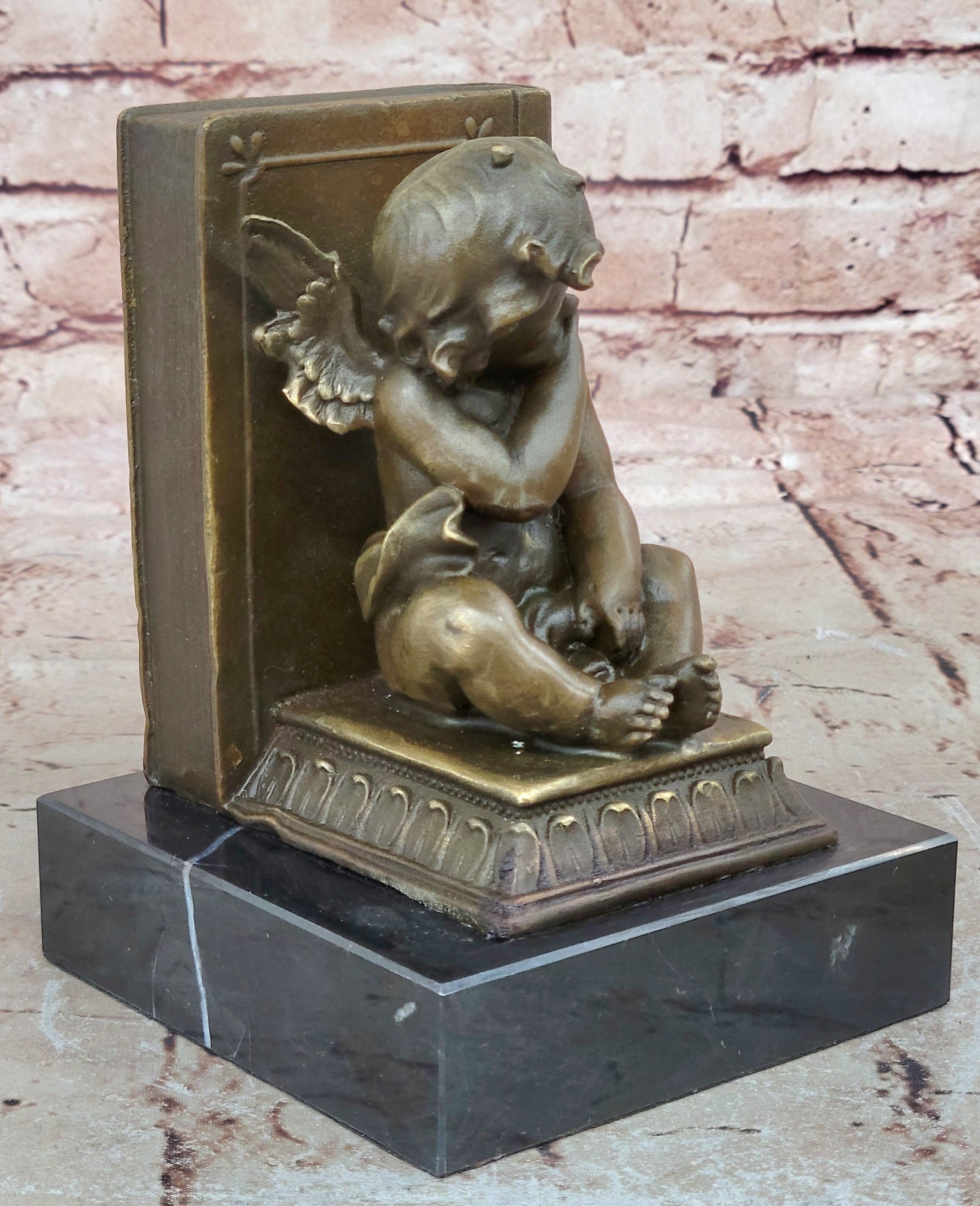 Art Deco Hot Cast by Lost wax Method Angel Puti Cherubs Bronze Sculpture Marble