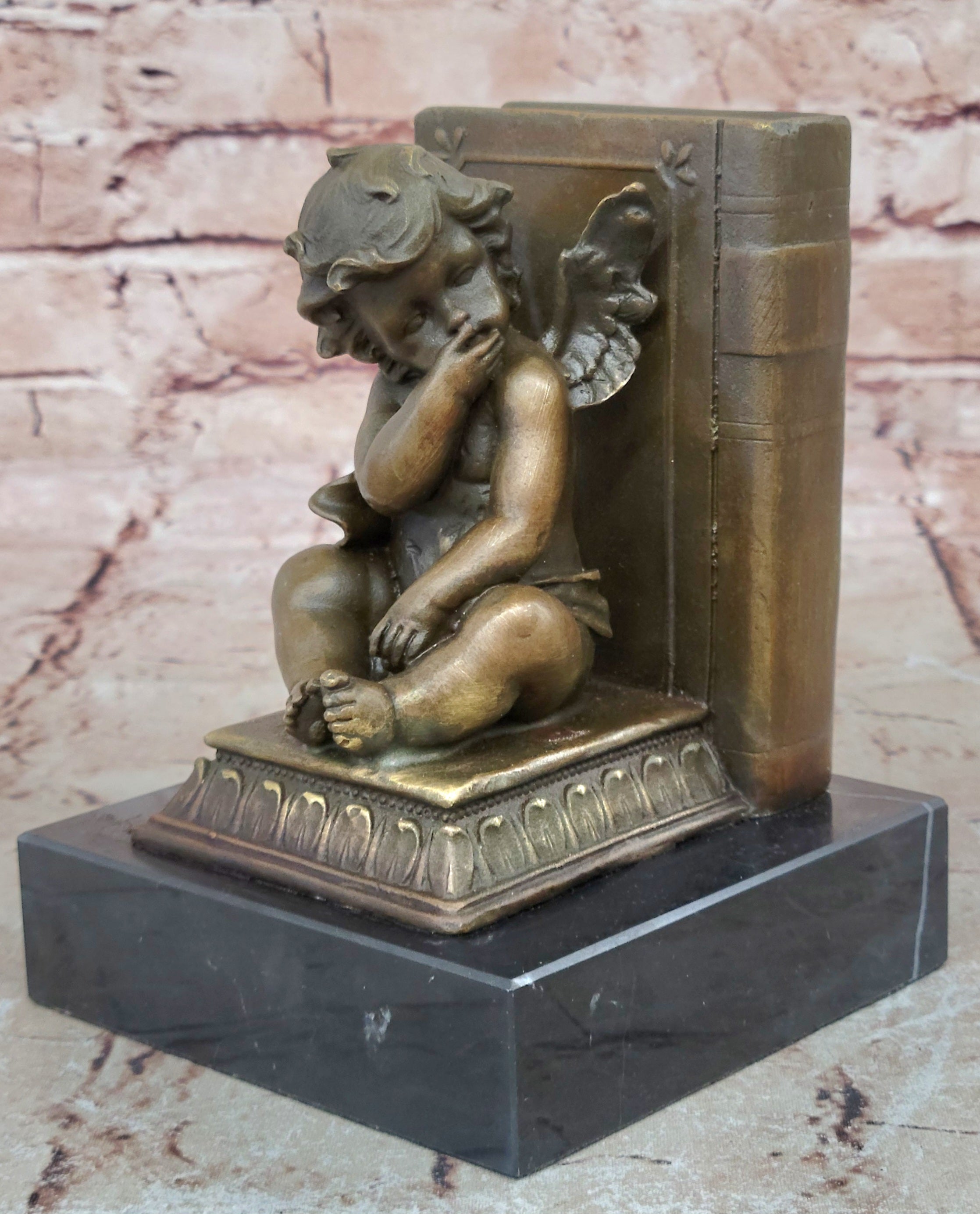 Art Deco Hot Cast by Lost wax Method Angel Puti Cherubs Bronze Sculpture Marble