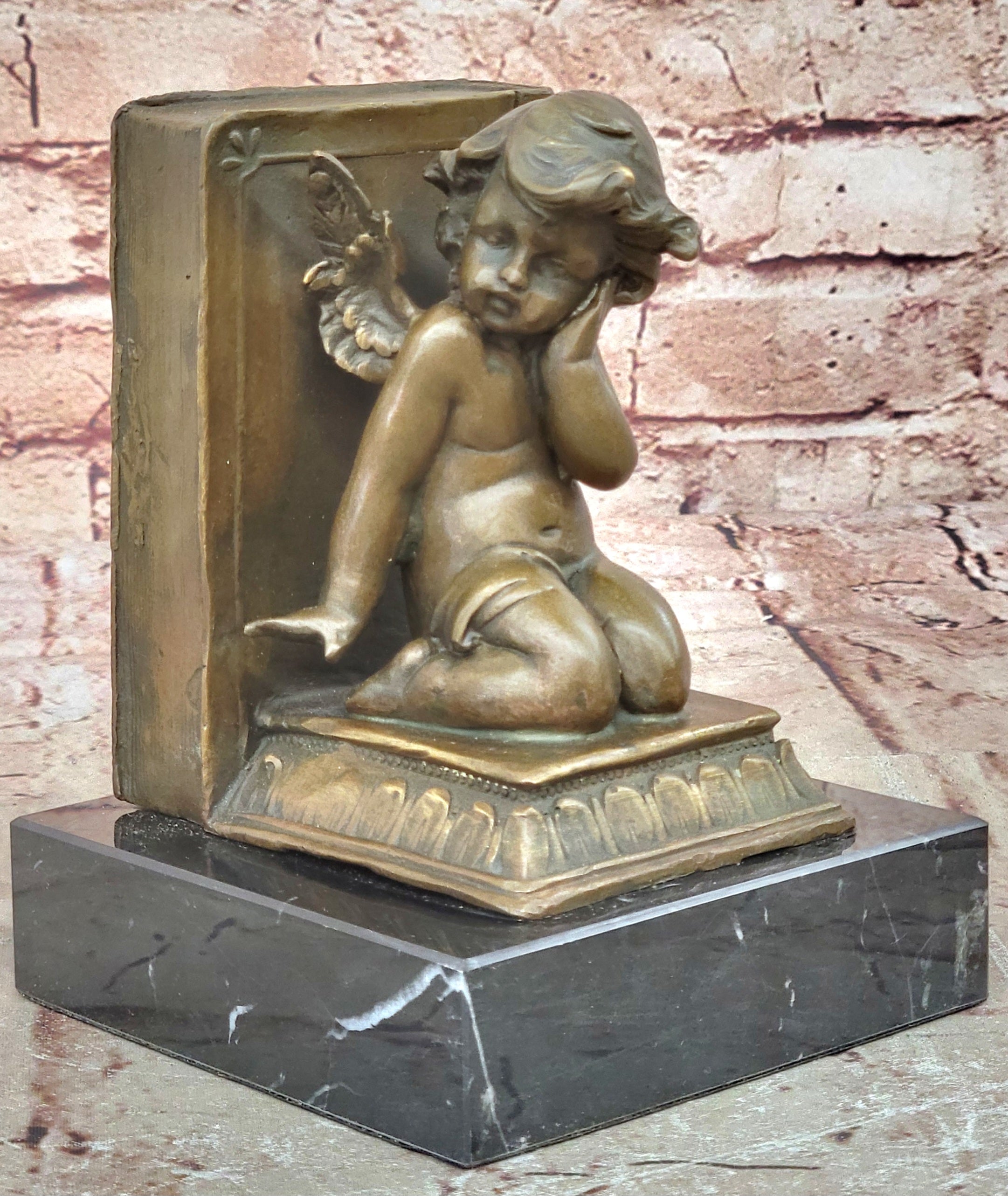 Hot Cast Angel With Wings Bookends Bronze Sculpture by Moreau Figurine Figure