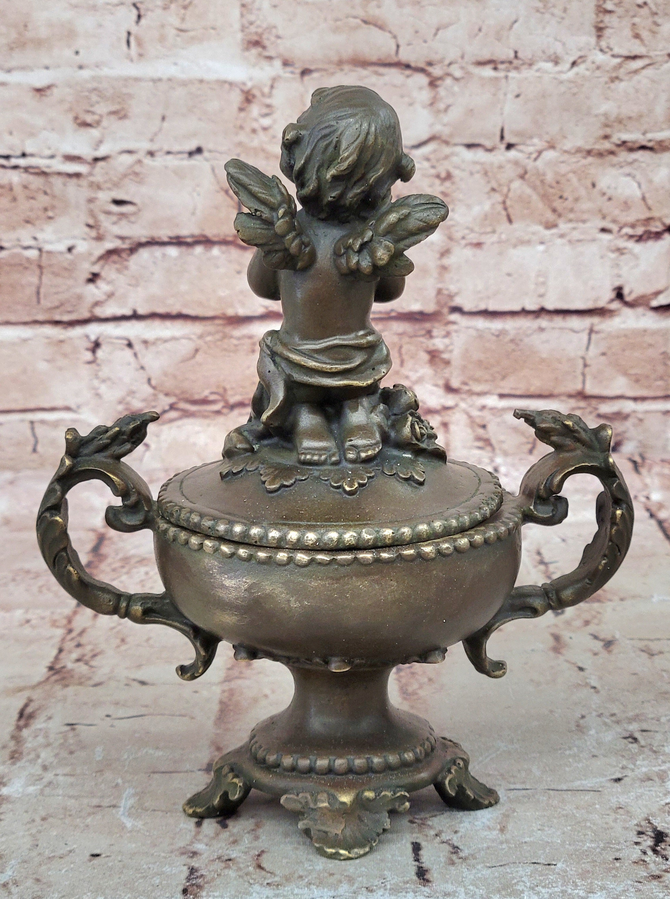 Bronze Sculpture Mythical Putti Angel Jewelry Box Detailed Classic Artwork
