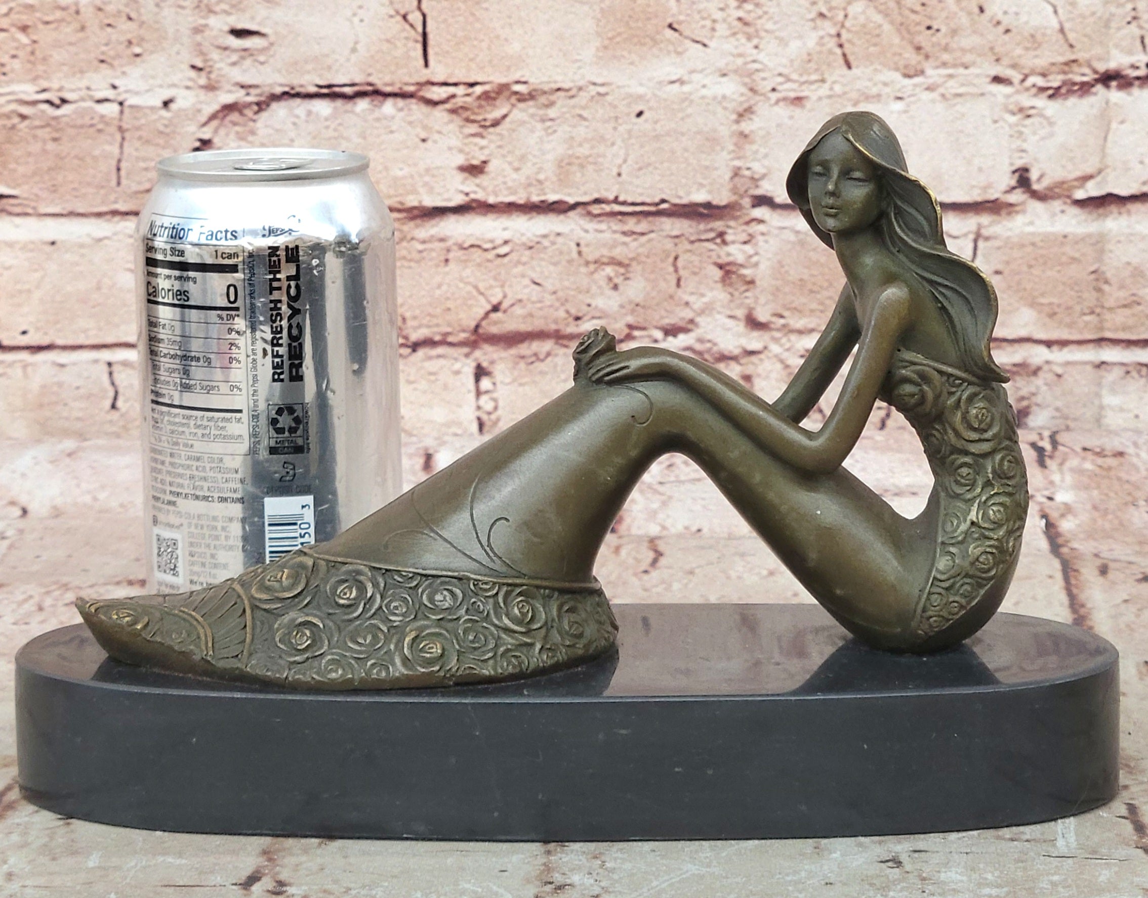 Dreamy Sitting Mermaid Bronze Finish 9.5" Large Sculpture Figure Brown Decorative