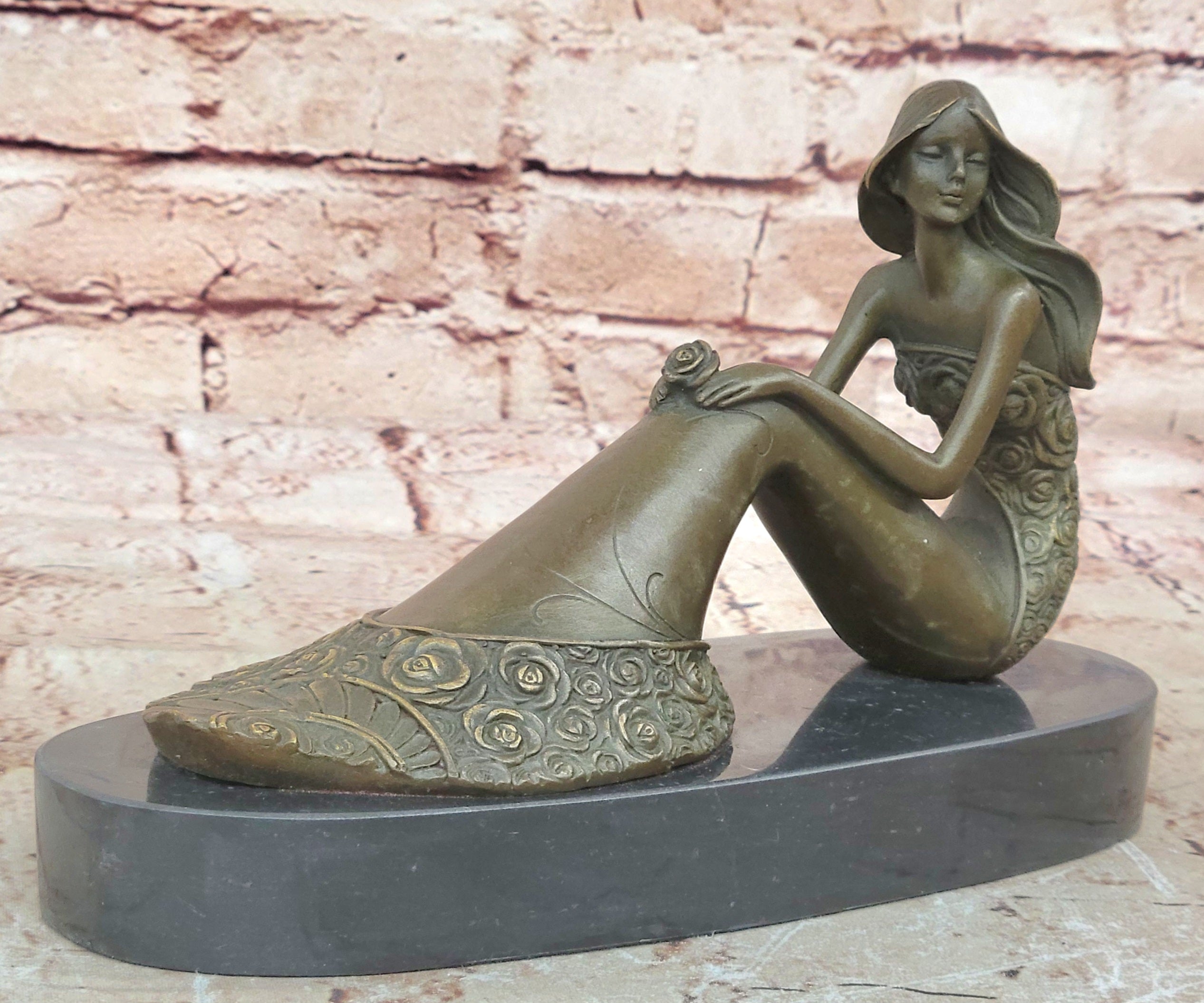 Dreamy Sitting Mermaid Bronze Finish 9.5" Large Sculpture Figure Brown Decorative