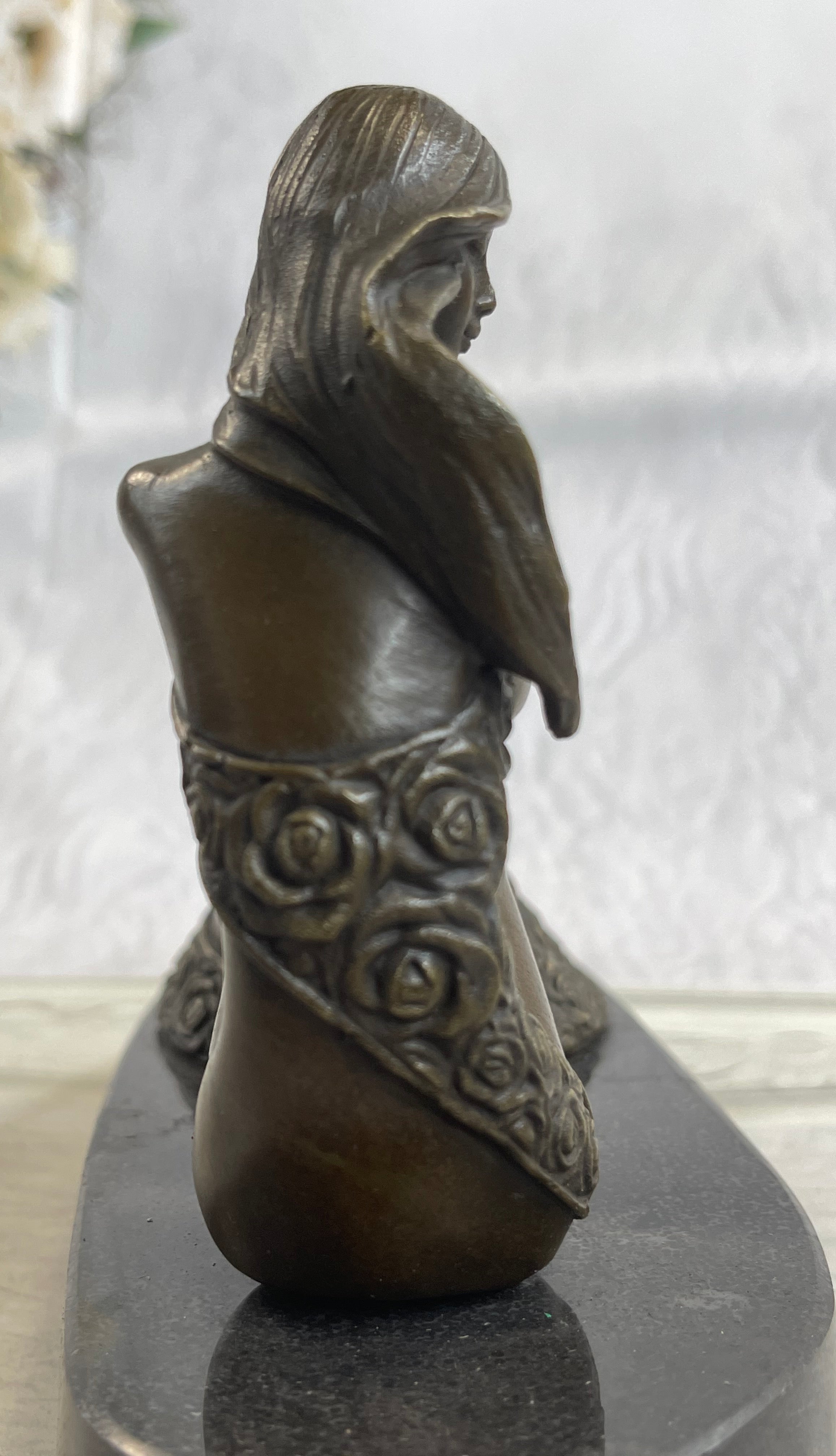 Dreamy Sitting Mermaid Bronze Finish 9.5" Large Sculpture Figure Brown Decorative