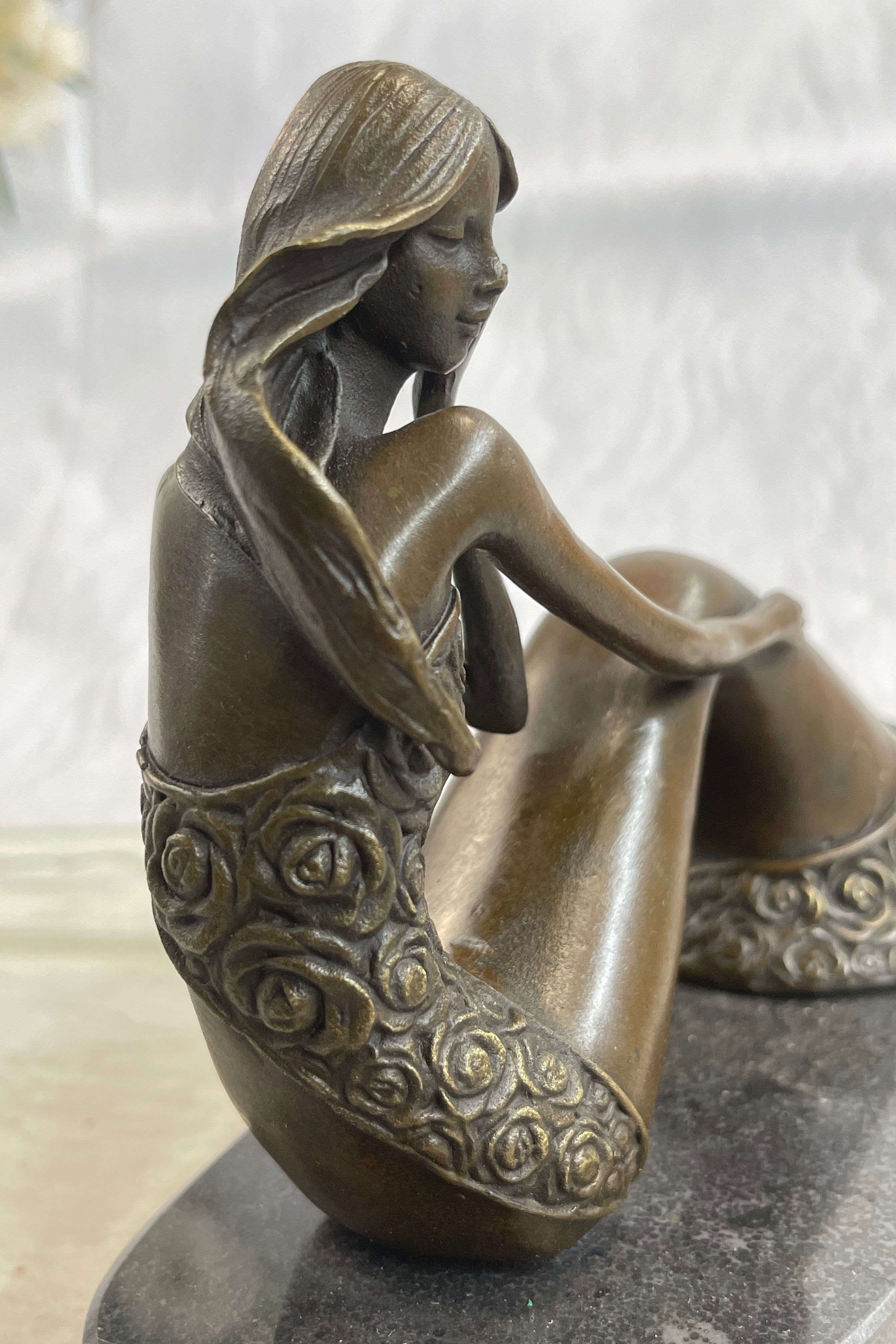 Dreamy Sitting Mermaid Bronze Finish 9.5" Large Sculpture Figure Brown Decorative