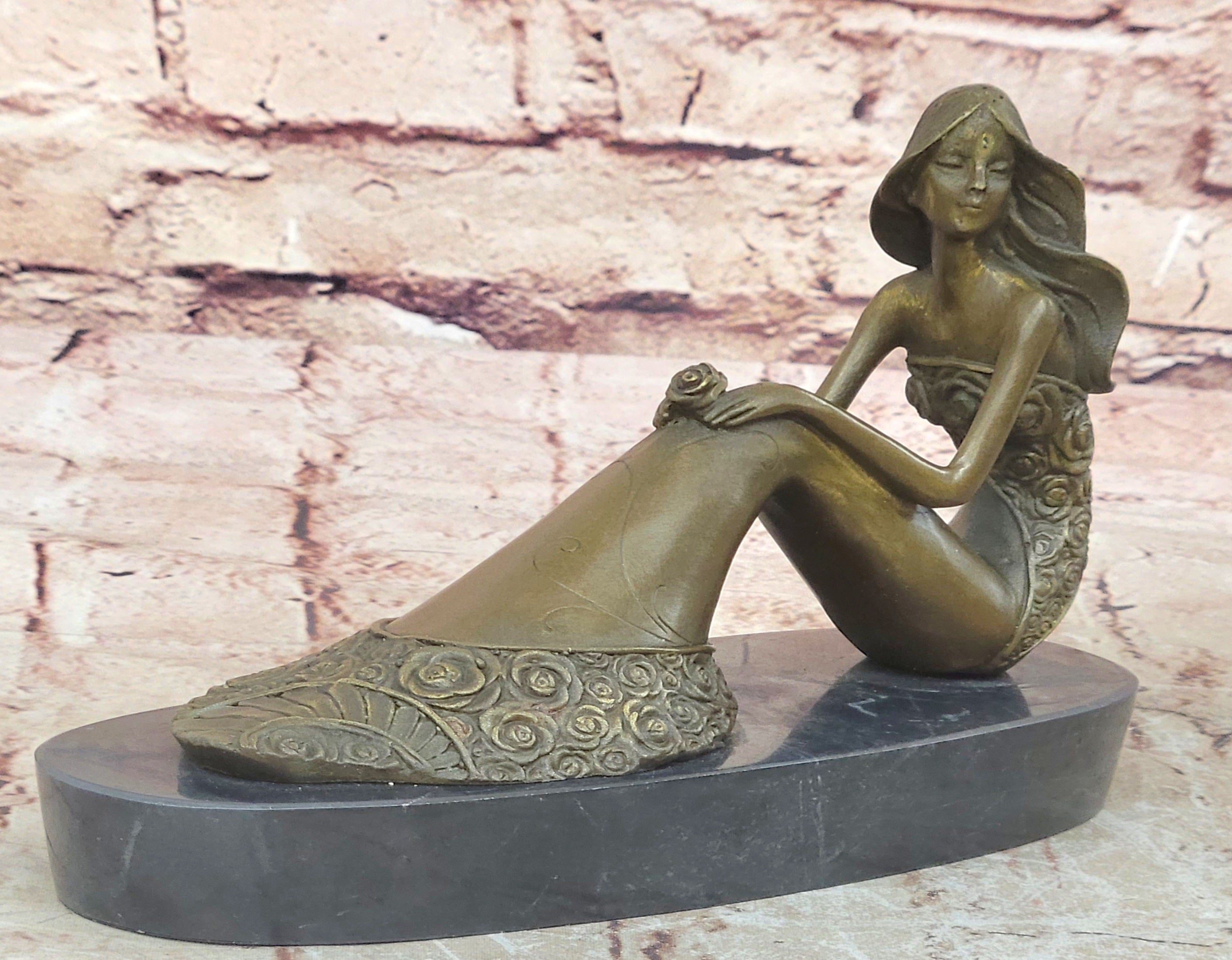 Mermaid Daydreaming Thinking Decorative Statue. 100% Pure Bronze Hand-Painted