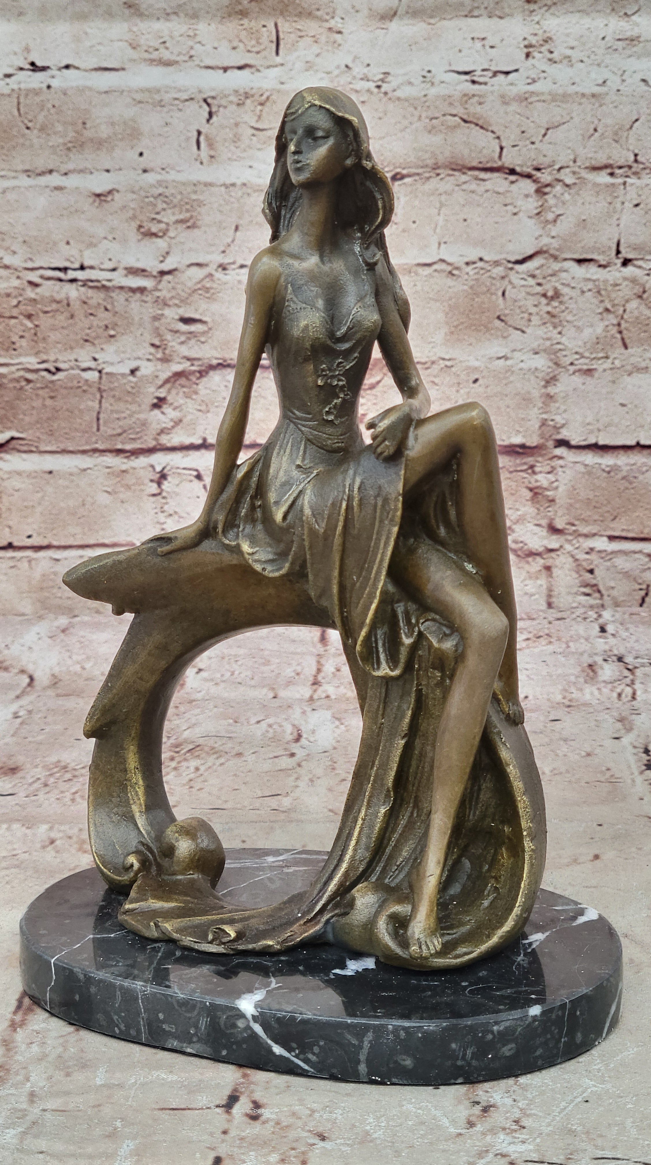 Art Deco Sculpture Nude Girl Woman Naked Goddess Bronze Statue Figurine