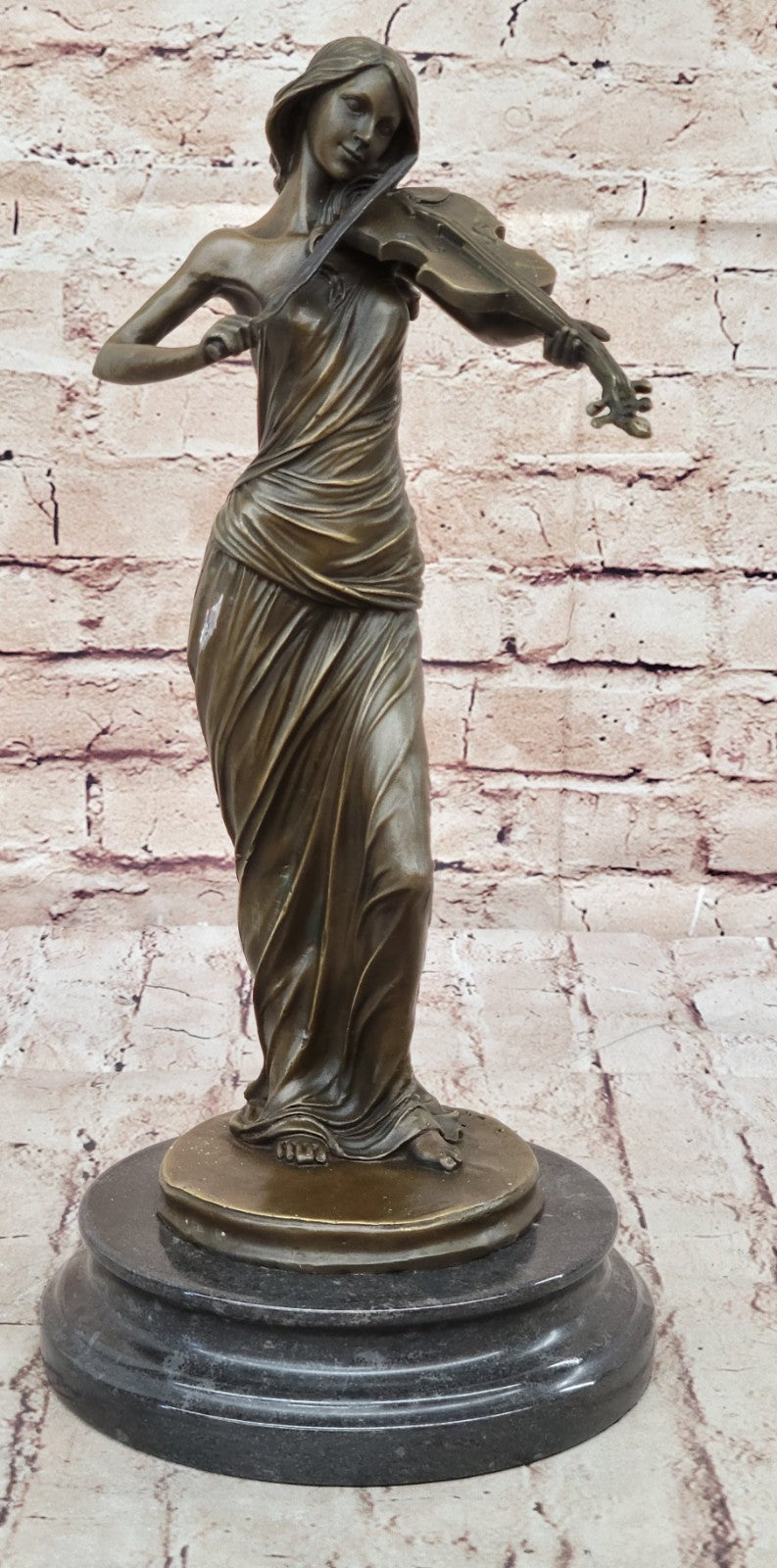 Bronze Sculpture Female Classic Violin Player Musician Music Lost Wax Statue