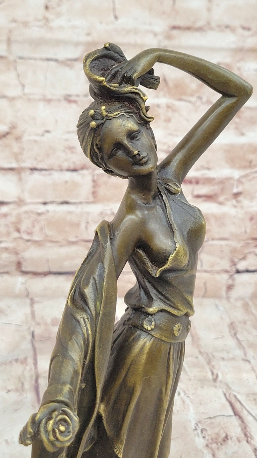 Handcrafted Erte Tribute Hot Cast Art Deco Bronze Sculpture Marble Base Figurine