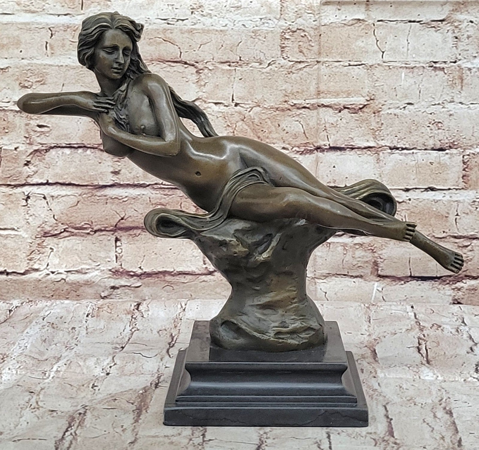 Art Deco Nude Erotic Nymph Bronze Statue Figure Marble Sculpture Figurine Gift