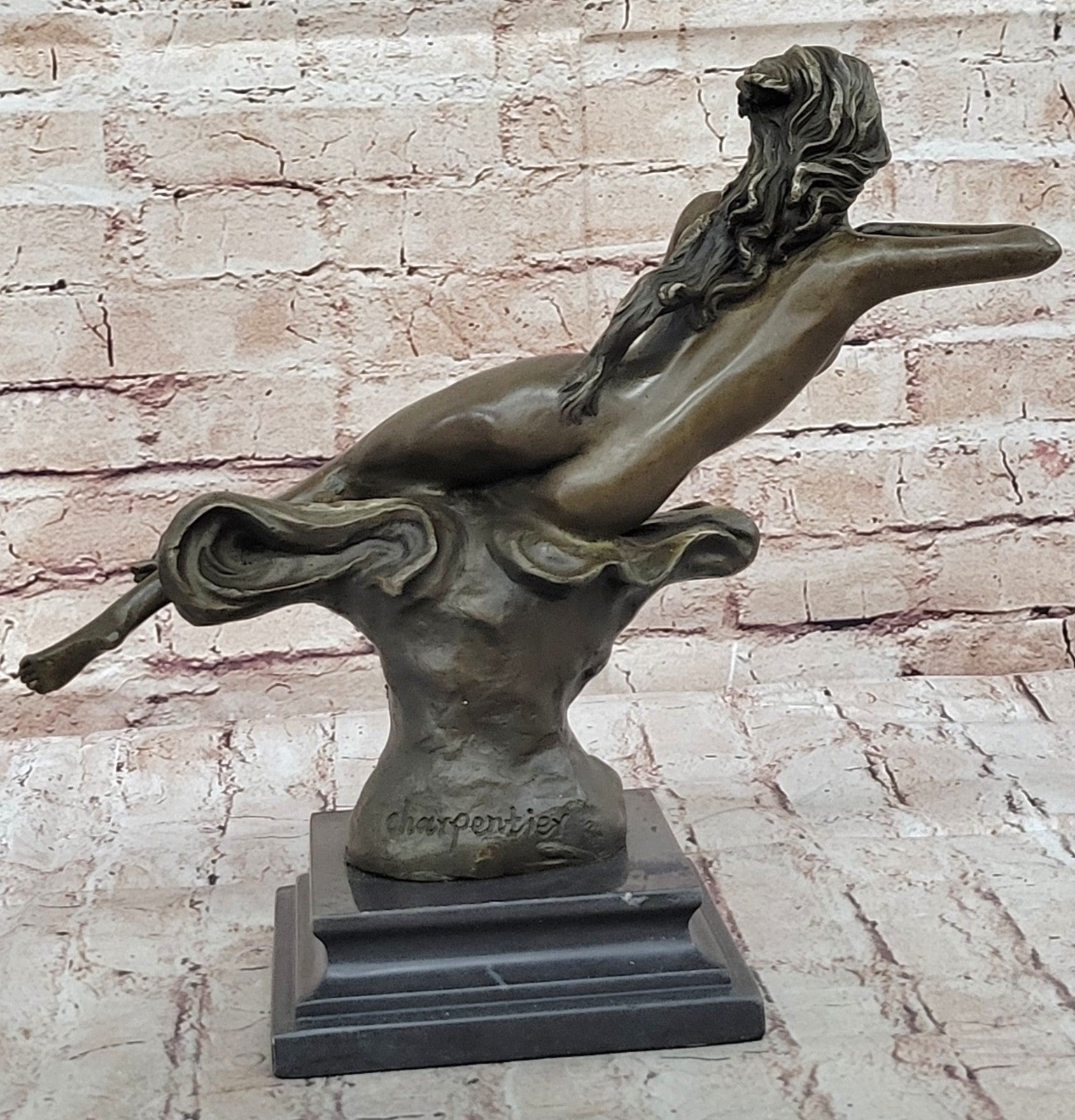 Art Deco Nude Erotic Nymph Bronze Statue Figure Marble Sculpture Figurine Gift