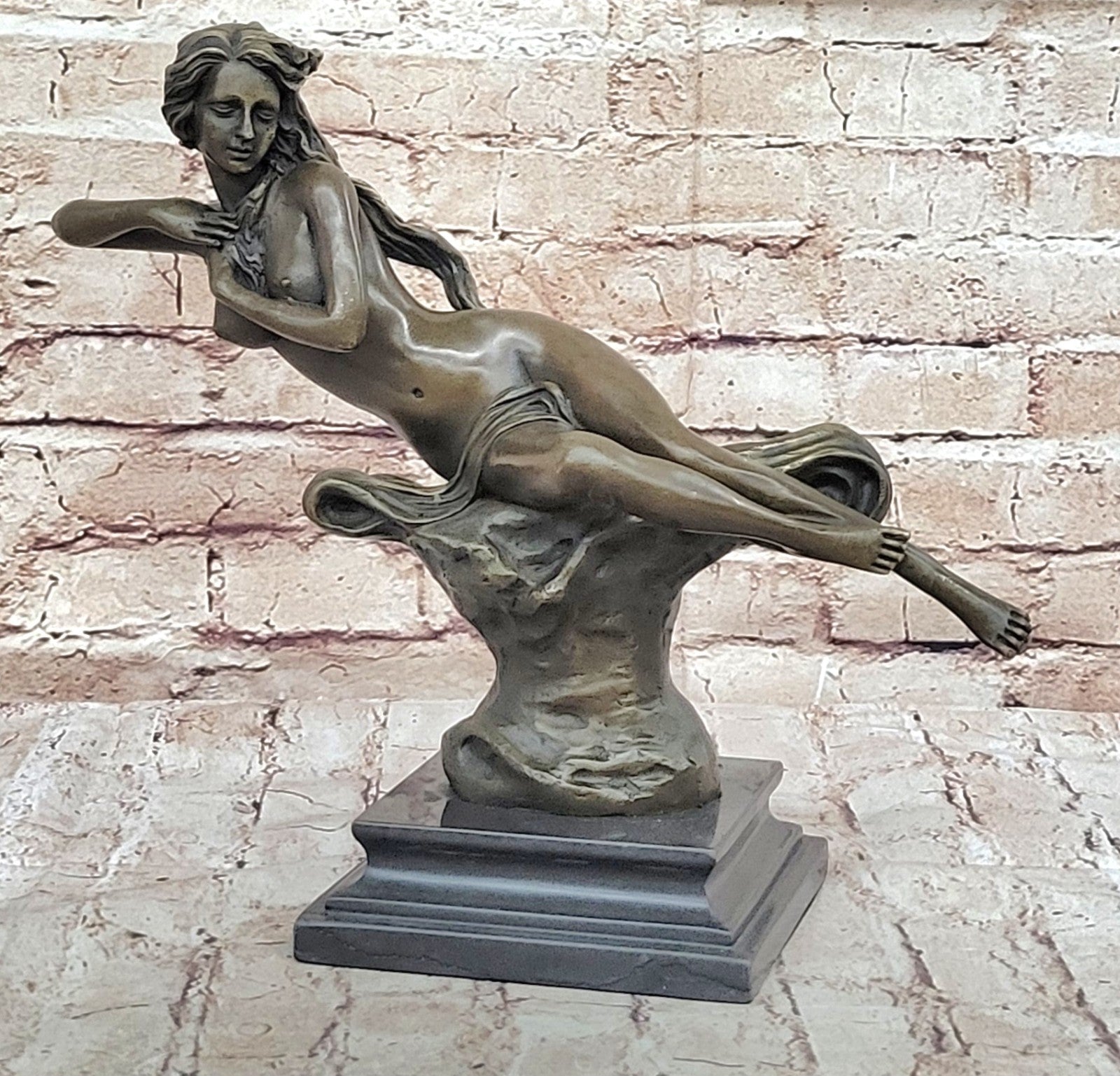 Art Deco Nude Erotic Nymph Bronze Statue Figure Marble Sculpture Figurine Gift