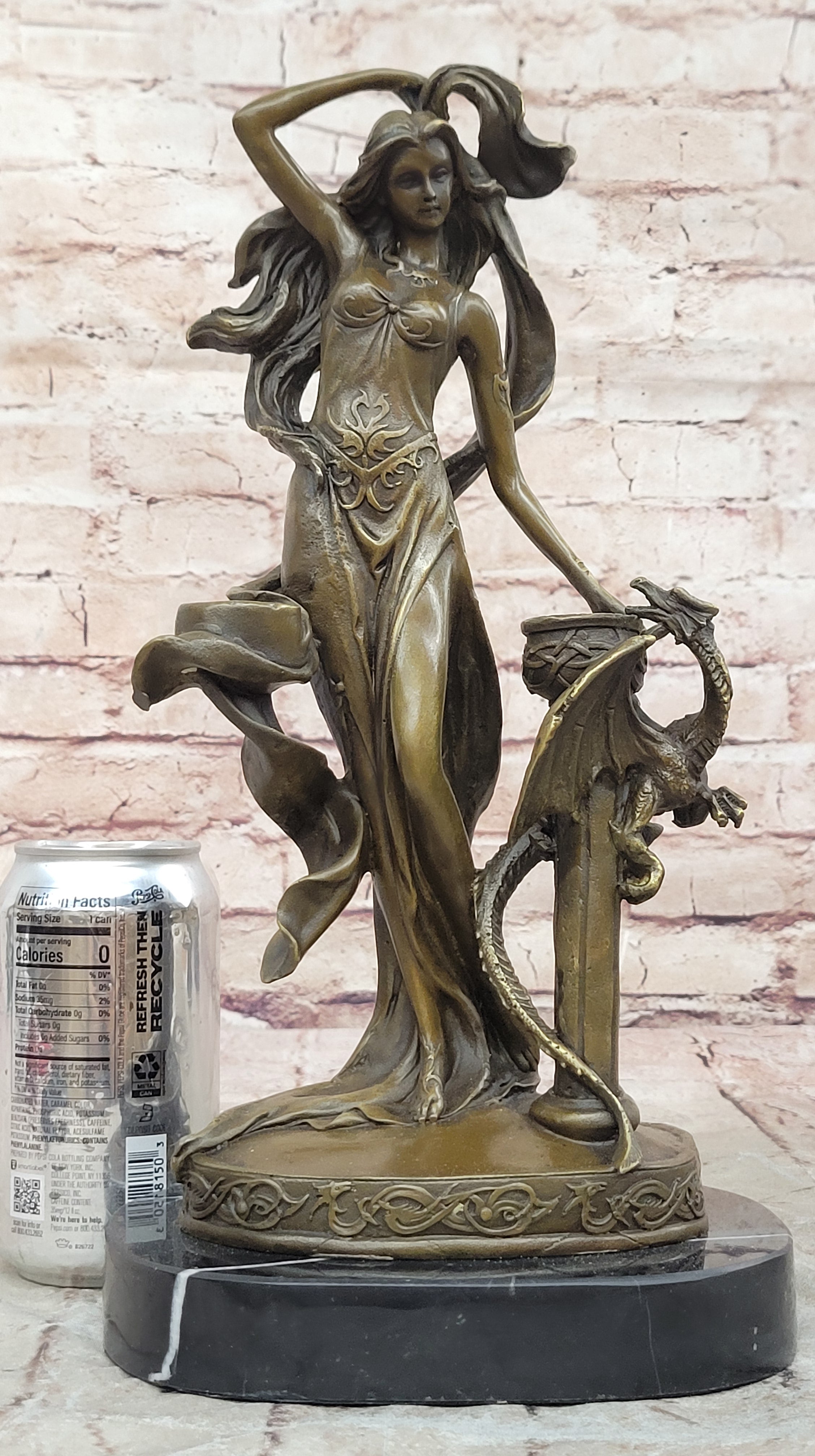 Signed Original Floral Goddess Candle Holder Bronze Marble Sculpture Statue De