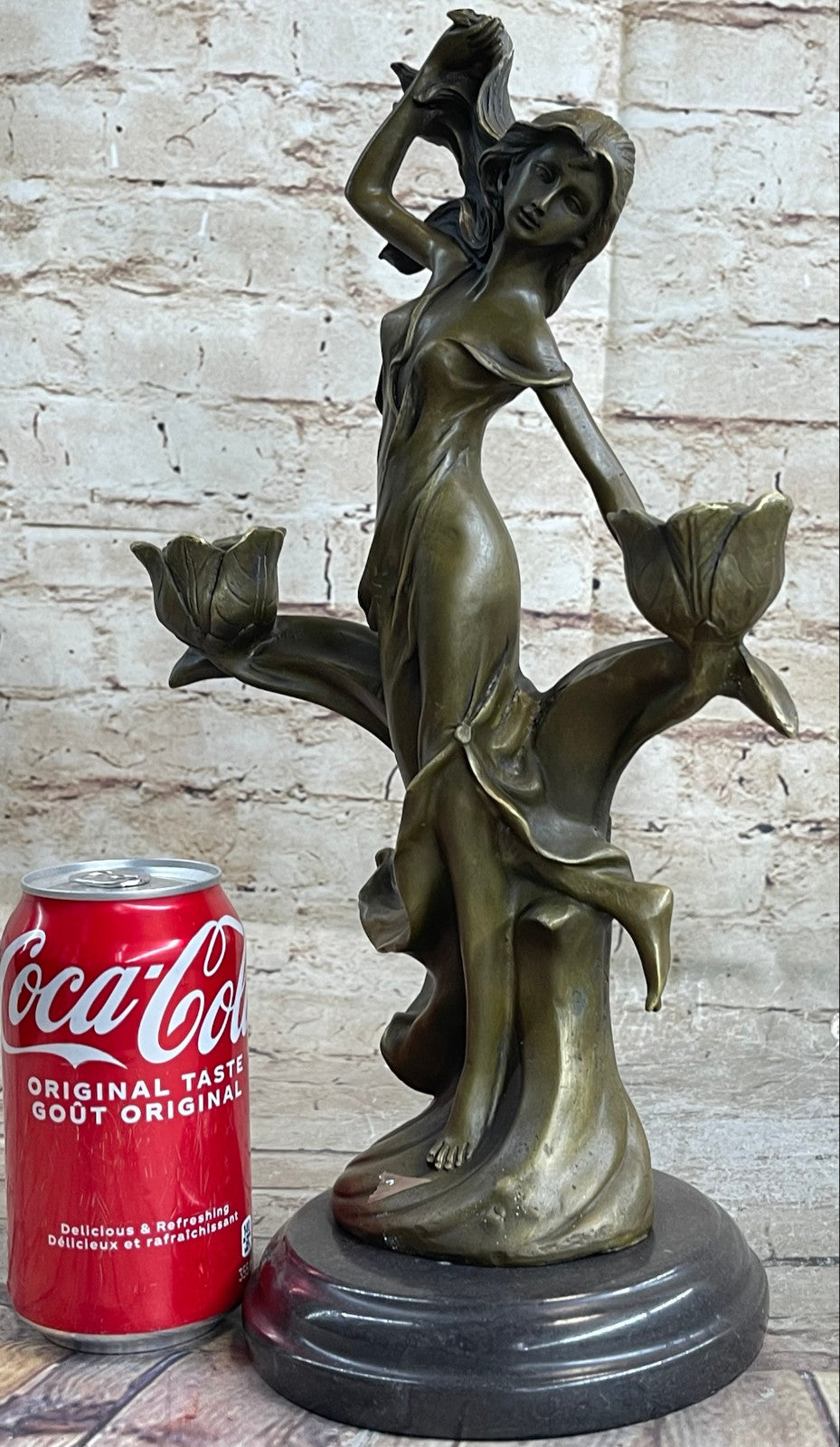 ART DECO BRONZE SEMINOLE FIGURE CANDLE HOLDER SCULPTURE ART FIGUIRNE MARBLE BASE