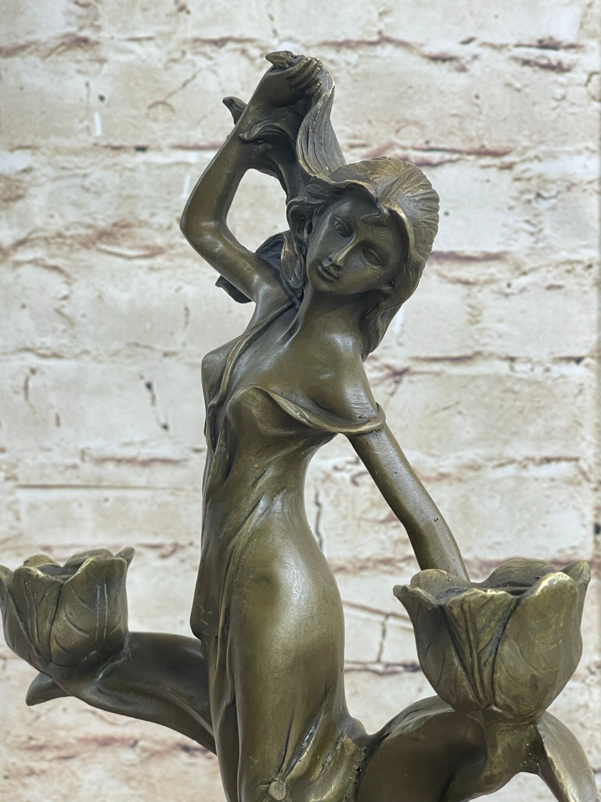 ART DECO BRONZE SEMINOLE FIGURE CANDLE HOLDER SCULPTURE ART FIGUIRNE MARBLE BASE