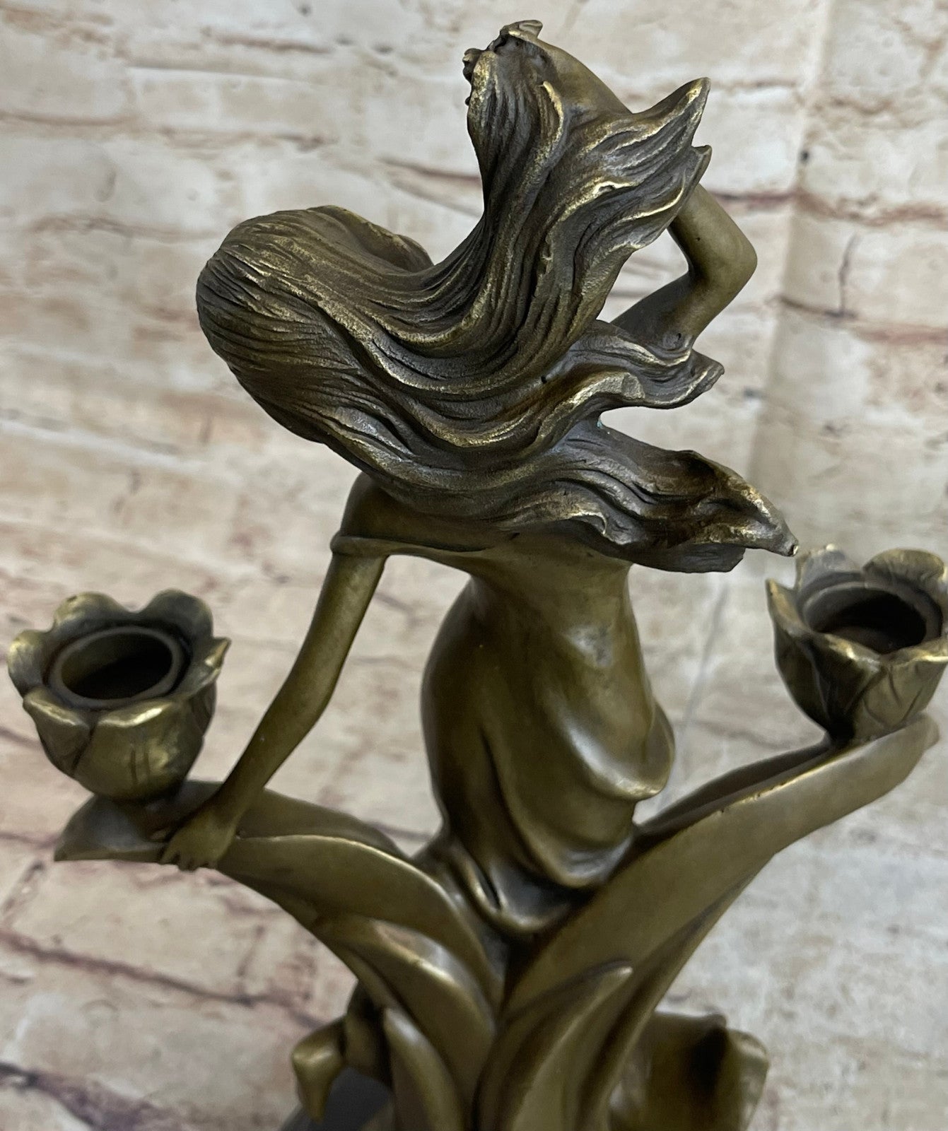 ART DECO BRONZE SEMINOLE FIGURE CANDLE HOLDER SCULPTURE ART FIGUIRNE MARBLE BASE