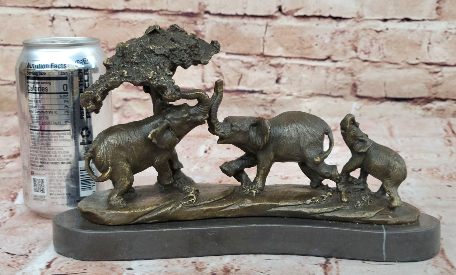 Art Deco Hot Cast Elephant Family With Tree Bronze Sculpture Marble Statue Gift