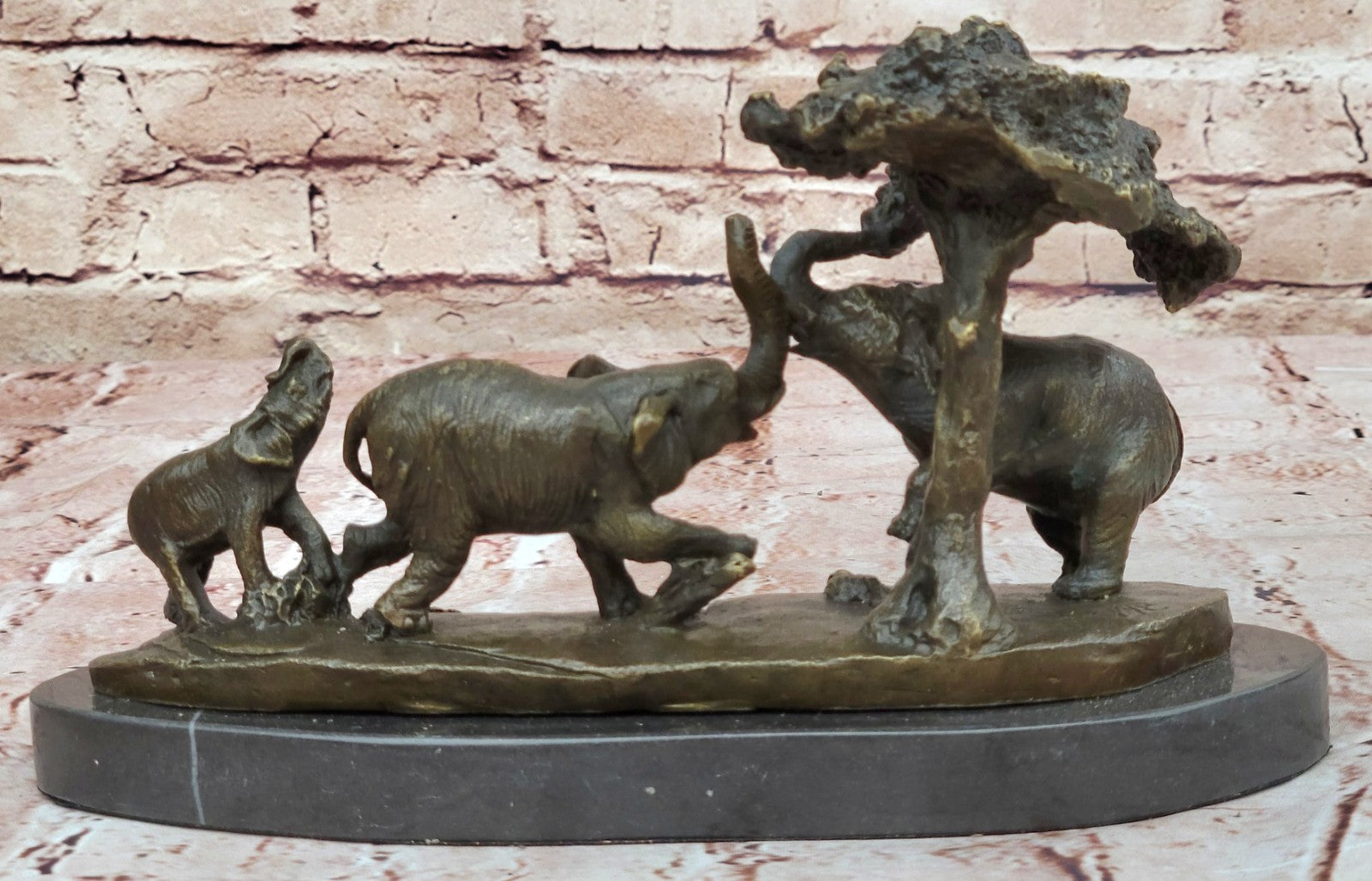 Art Deco Hot Cast Elephant Family With Tree Bronze Sculpture Marble Statue Gift