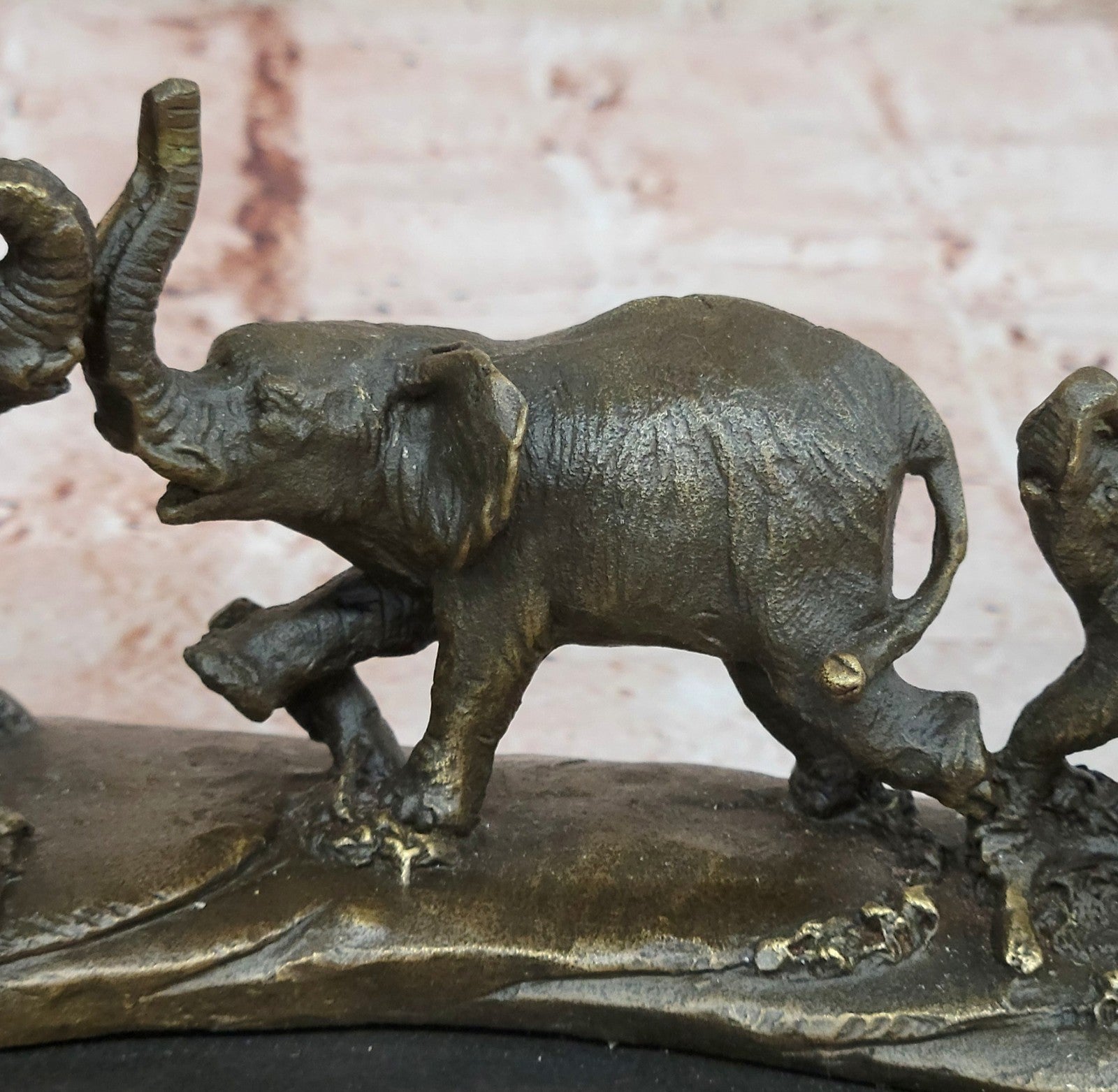 Art Deco Hot Cast Elephant Family With Tree Bronze Sculpture Marble Statue Gift