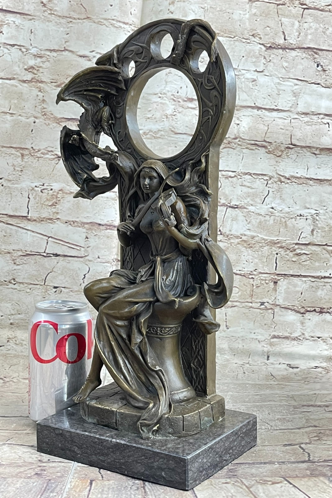 Bronze Hand Made Statue Statute A girl Holding Dragon Figurine Home Decoration