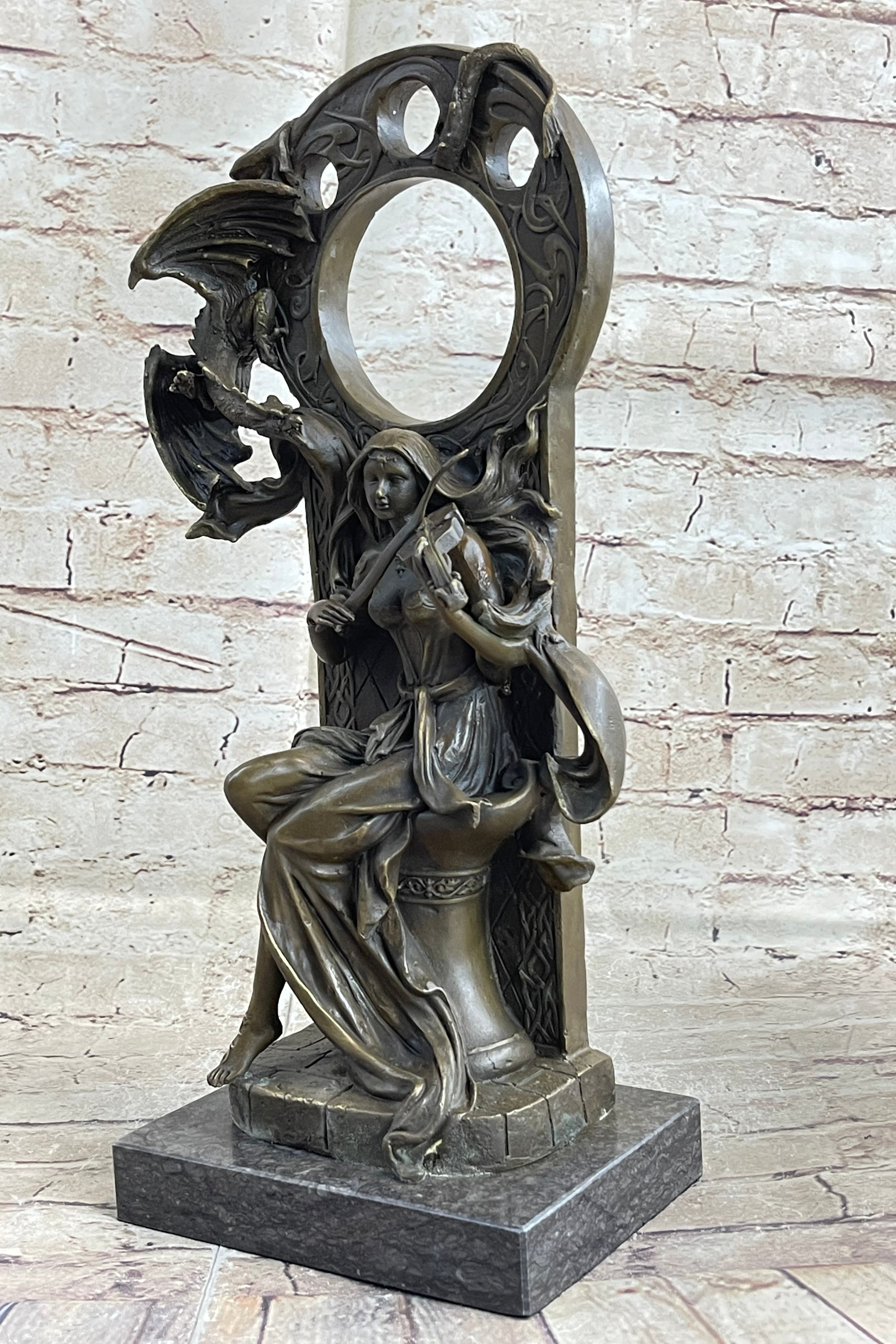 Bronze Hand Made Statue Statute A girl Holding Dragon Figurine Home Decoration