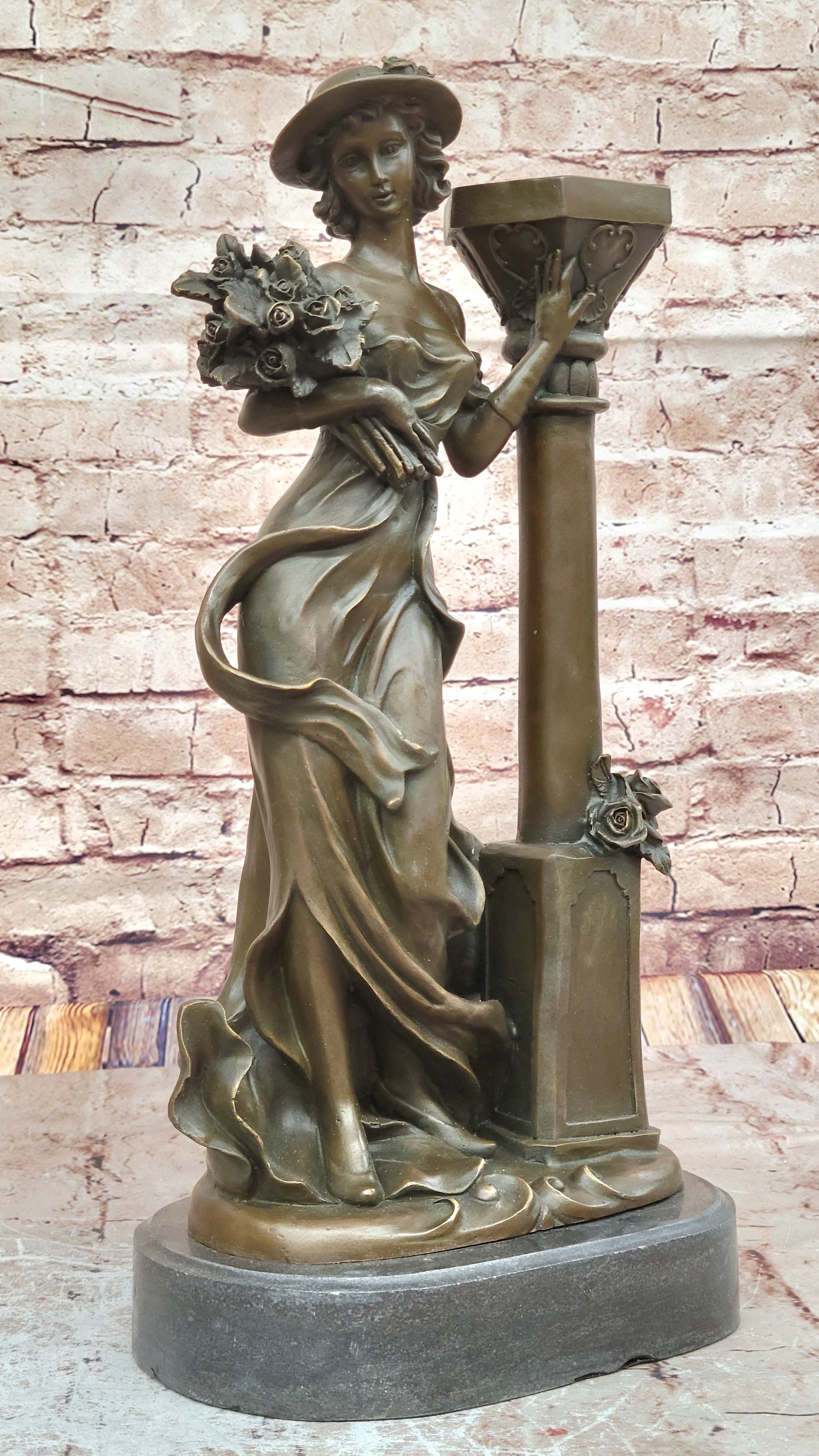 Handcrafted by Lost Wax Method Gorgeous Woman Posing for Picture Bronze Sculptur