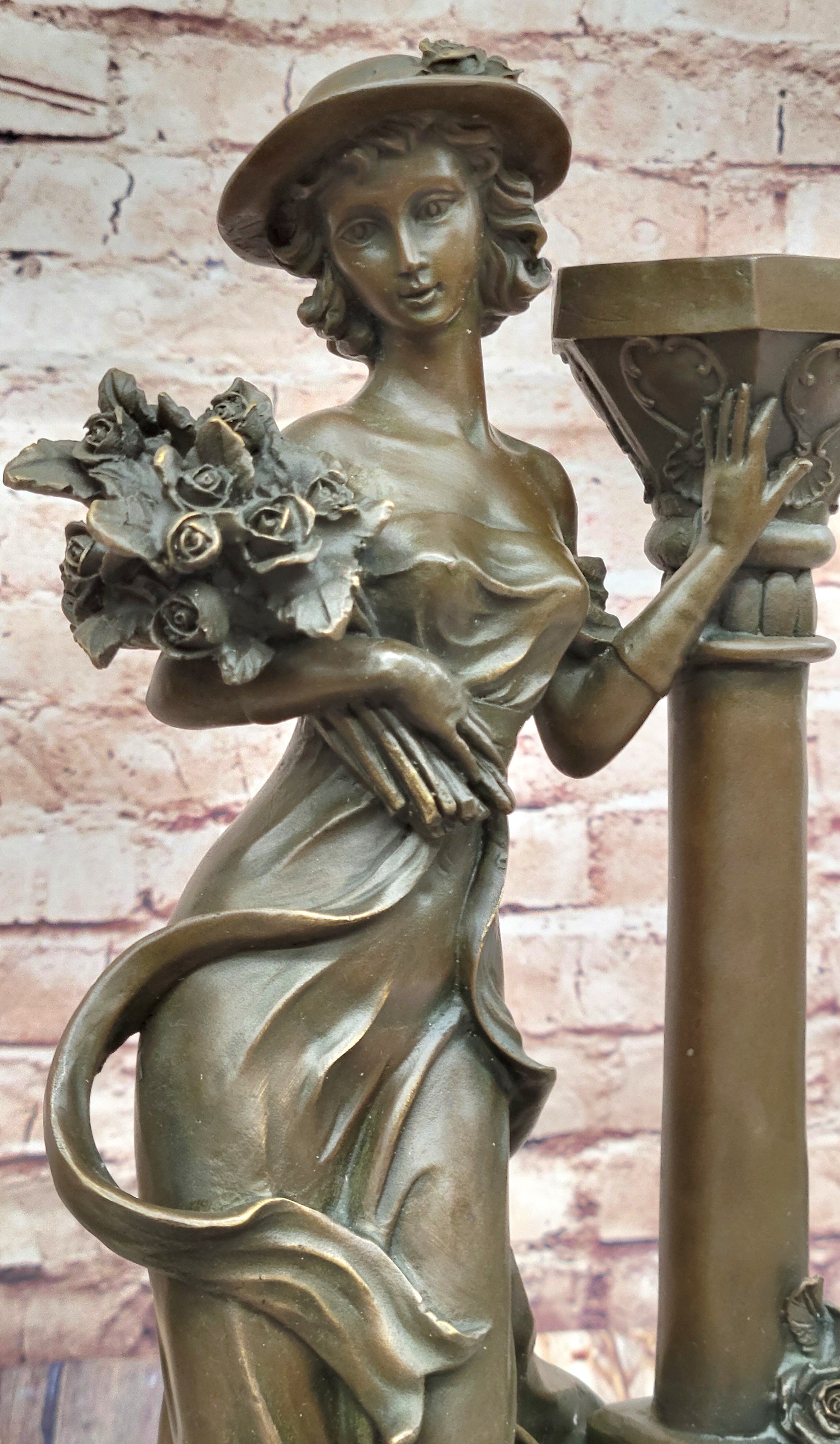 Handcrafted by Lost Wax Method Gorgeous Woman Posing for Picture Bronze Sculptur