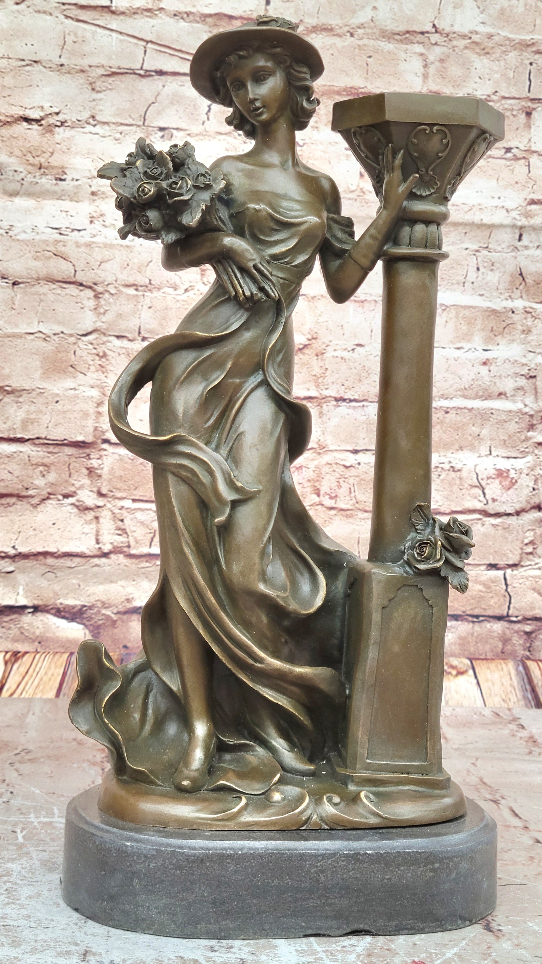 Handcrafted by Lost Wax Method Gorgeous Woman Posing for Picture Bronze Sculptur