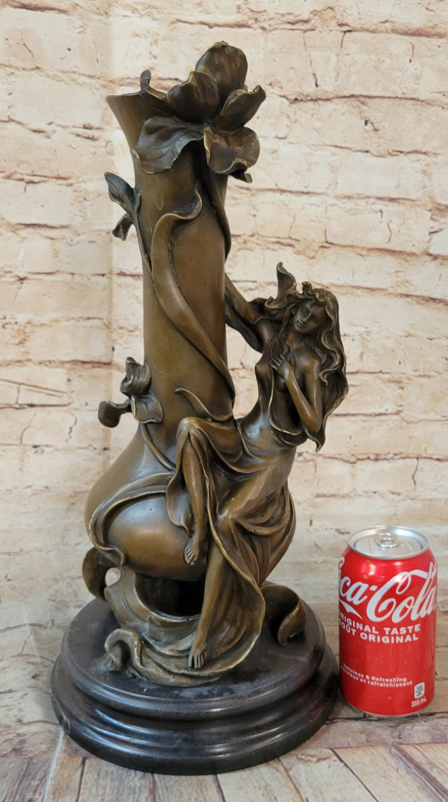 Hand Made Wood Nymph Goddess Erotica Vase Bronze Masterpiece Statue Figure