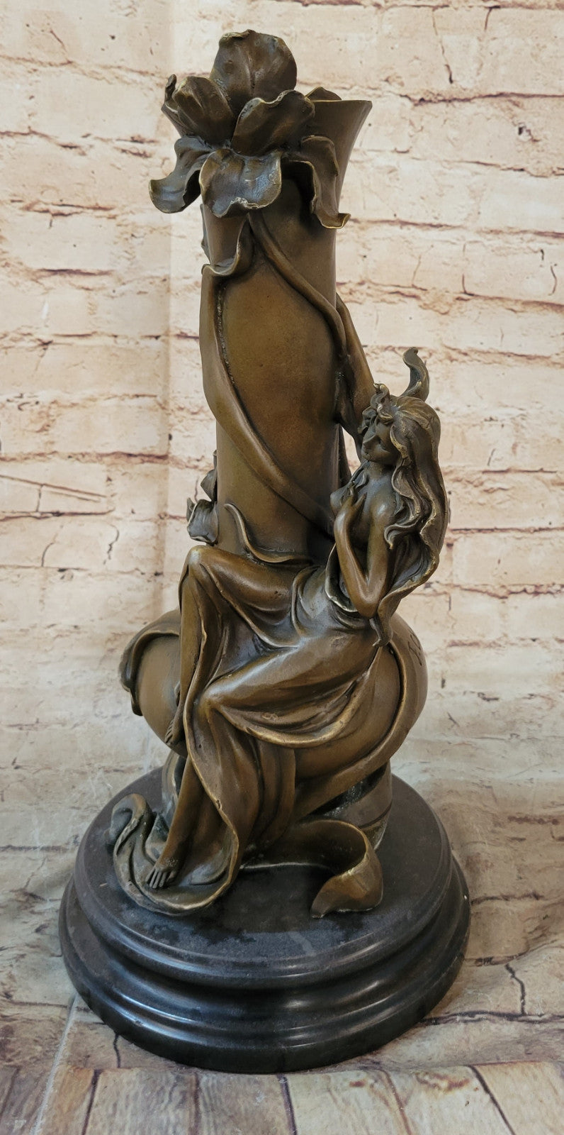 Hand Made Wood Nymph Goddess Erotica Vase Bronze Masterpiece Statue Figure