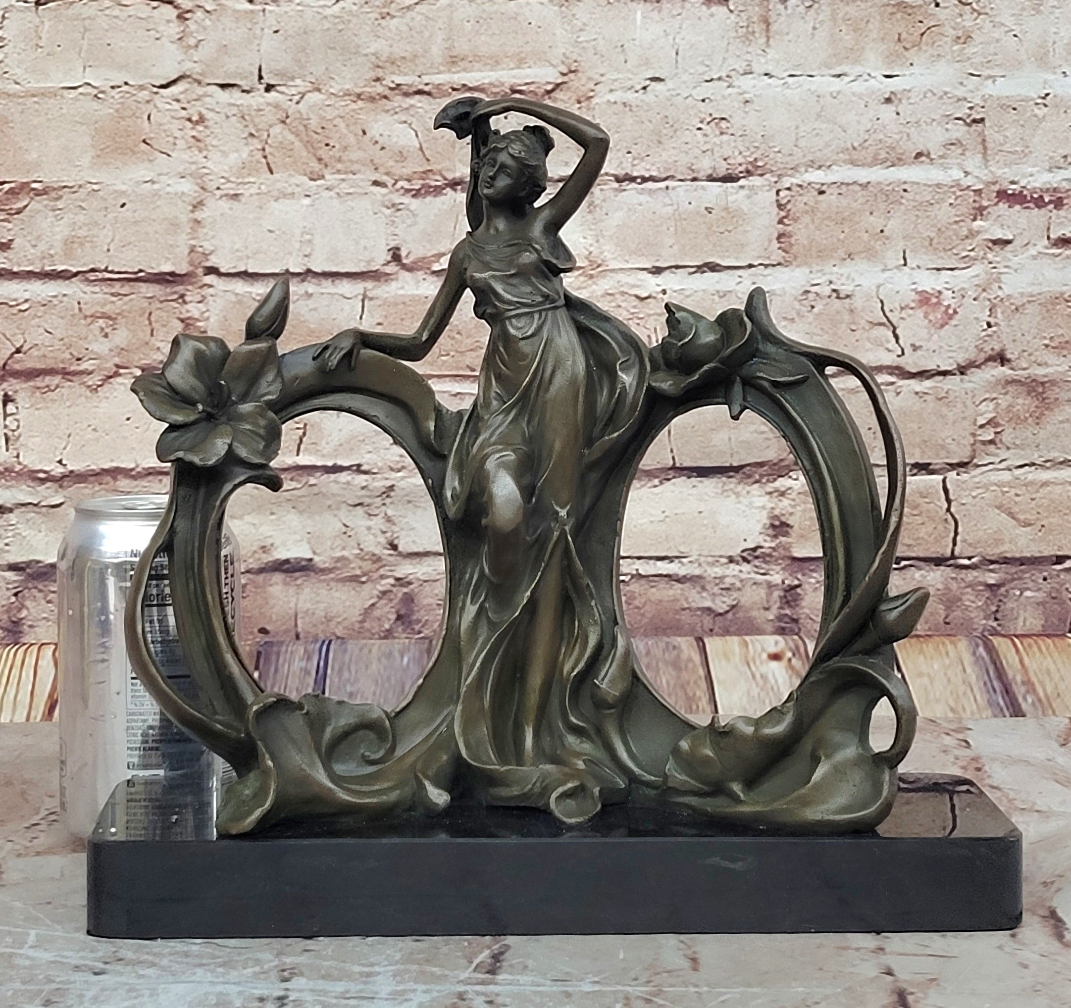 Art Nouveau Woman Floral Iris Moon Copper Metal Photo Picture Frame Hand Made